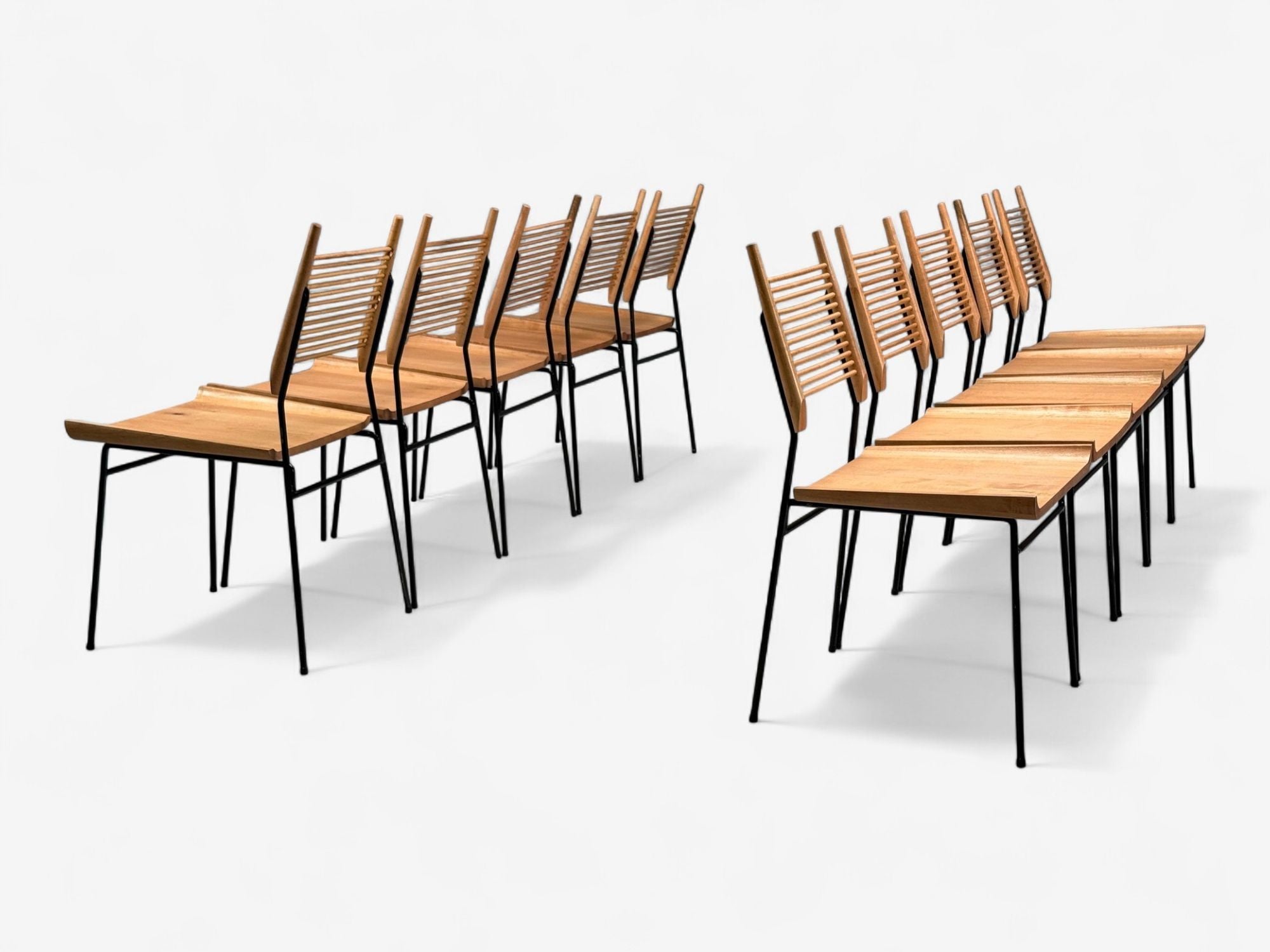 Paul McCobb, Maple, Lacquered Iron, Shovel Dining Chairs, USA, 1950s