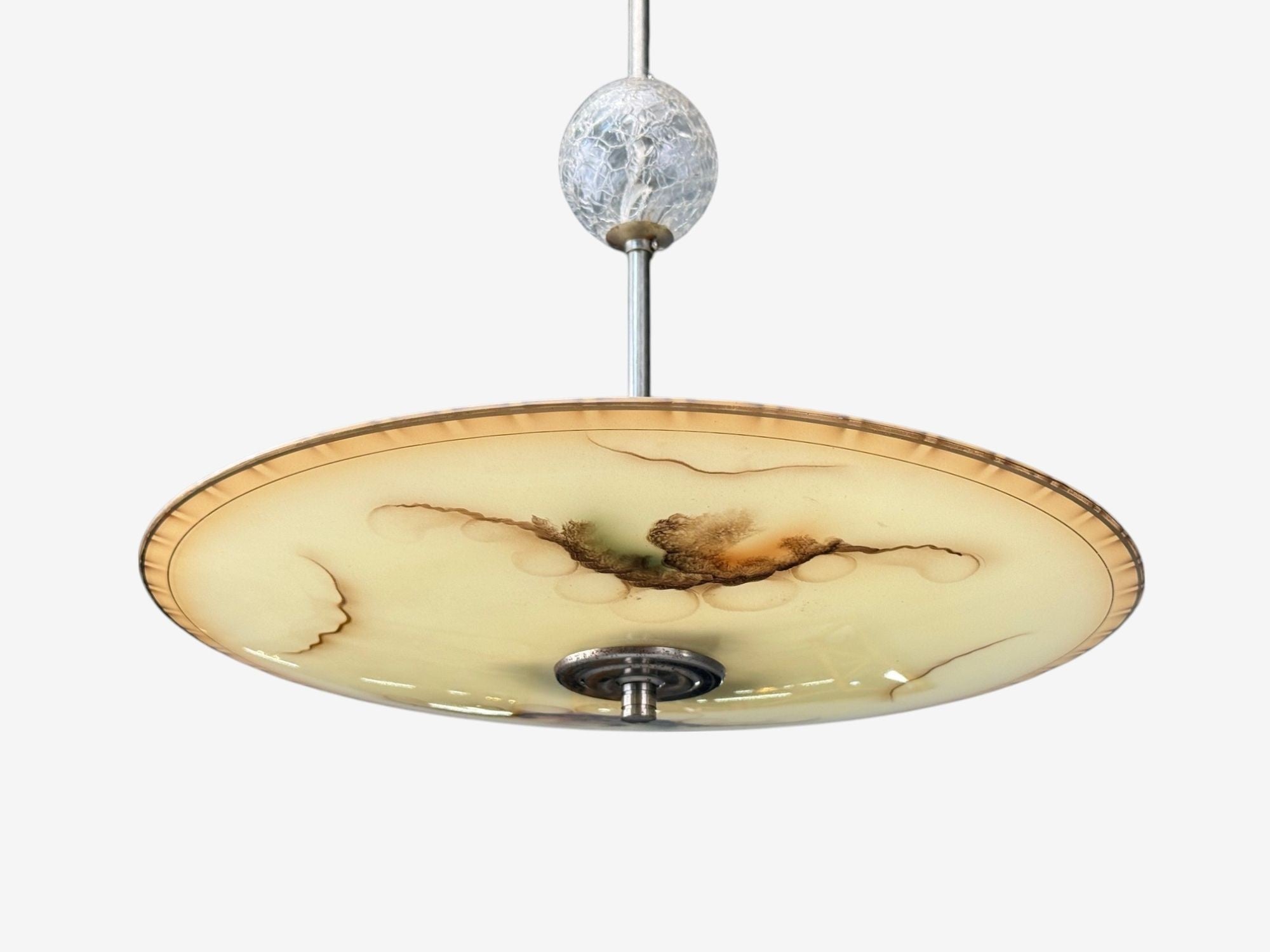 Swedish Modern, Glass, Metal, Pendant Light, Sweden, 1940s