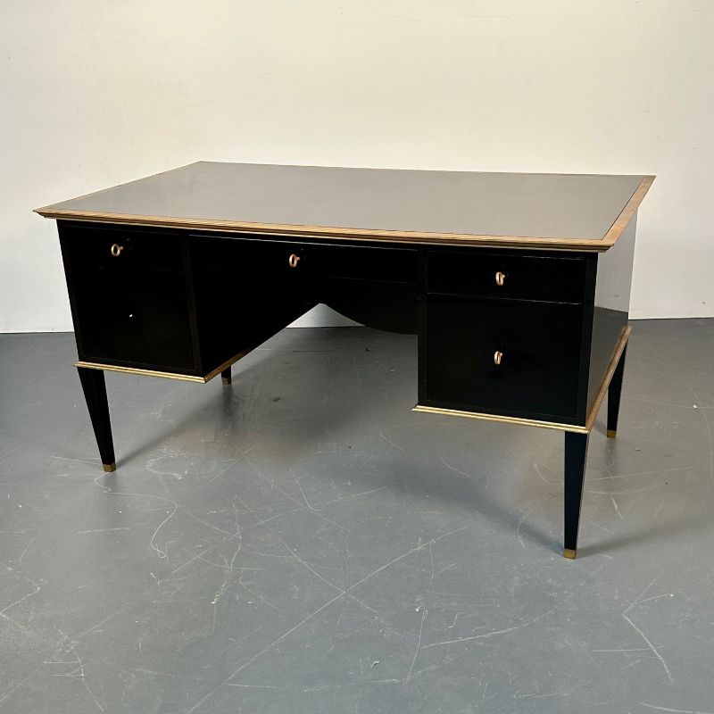 French Hollywood Regency Style Ebony Lacquer Executive Desk / Writing Table