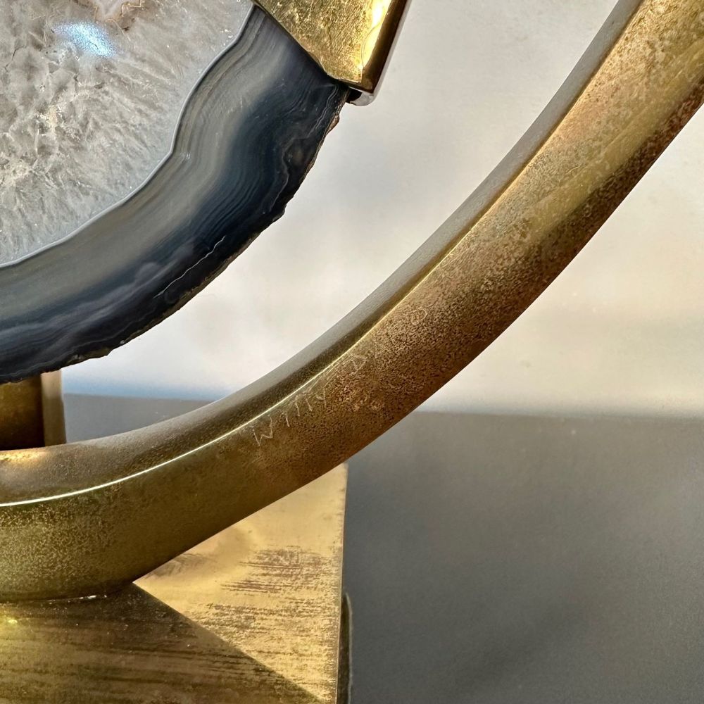 Mid-Century Modern Signed Willy Daro Bronze, Agate Sculptural Table Lamp, 1970s