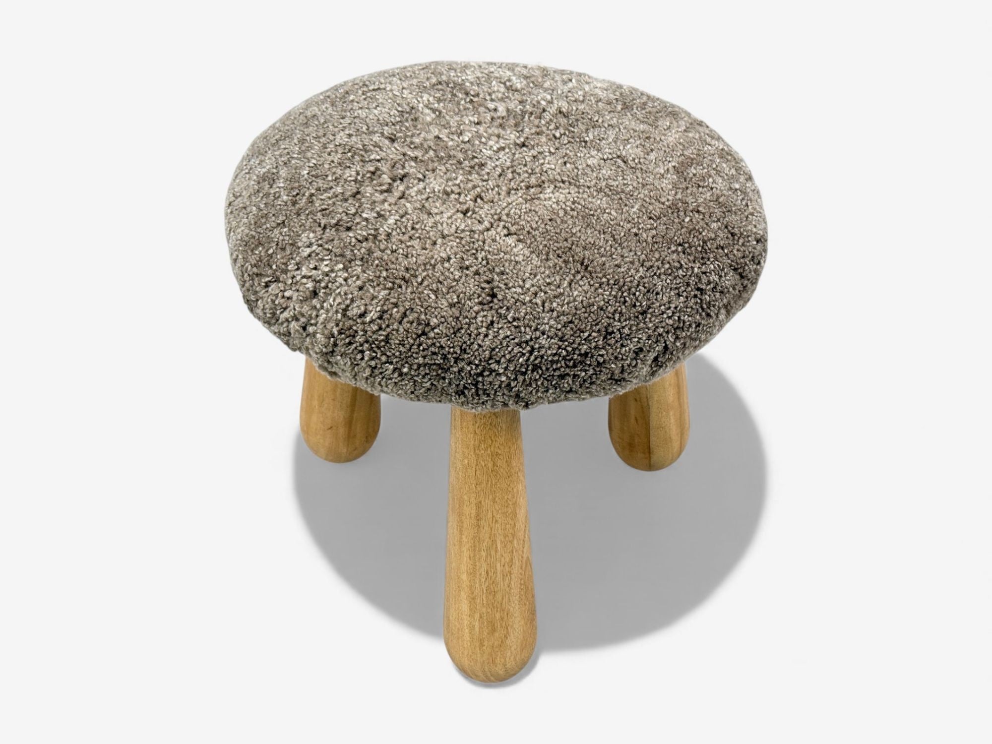 Danish Modern Style, Gray Sheepskin, Maple, Shearling Footstools, 21st c.