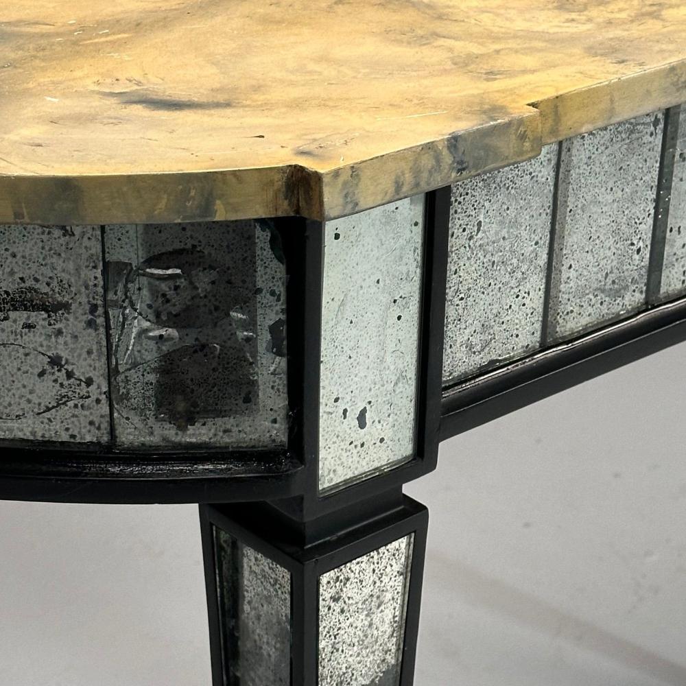 Maison Jansen Style, Directoire, Demilune Console Table, Distressed Mirror