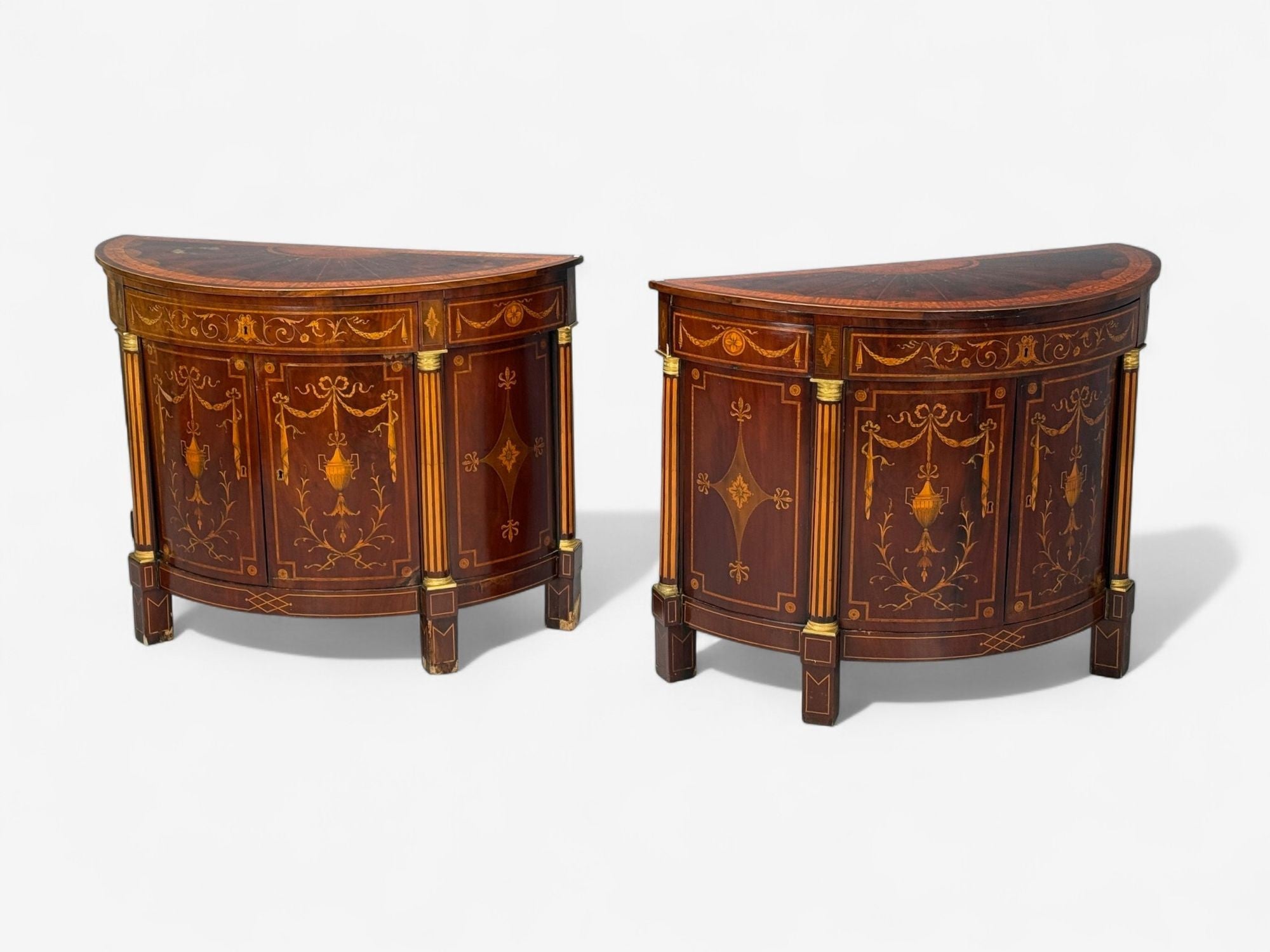 Italian Neoclassical, Marquetry, Satinwood, Demilune Chests, Italy, 19th c.