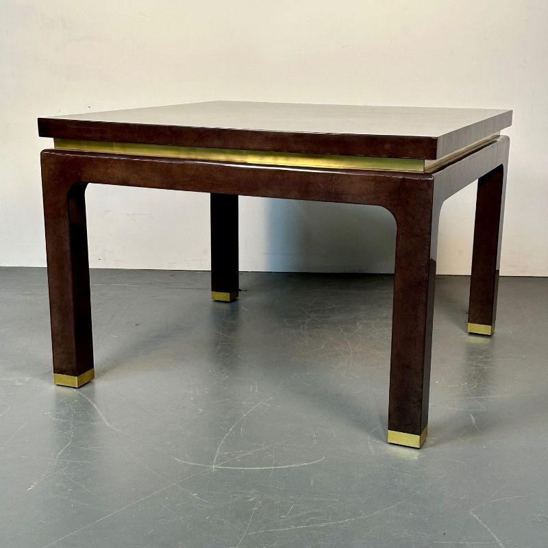 Mid-Century Modern Square Game / Center Table, Lacquer and Brass, Springer Style