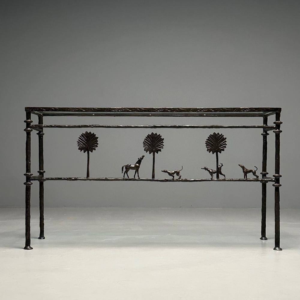 Giacometti Style, Mid-Century Modern, Console Table, Horse, Dog, Tree Motif