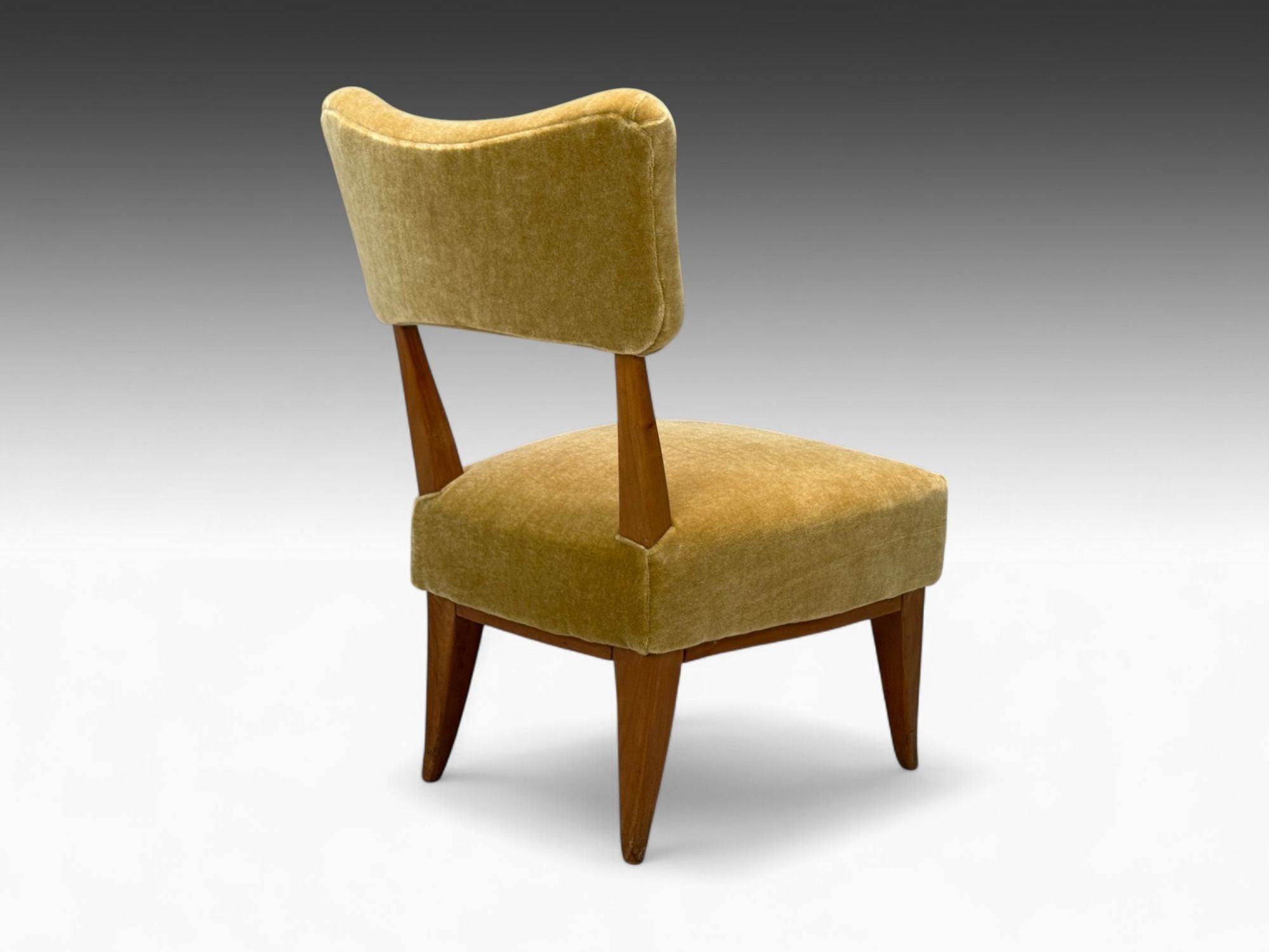 Guglielmo Pecorini, Stained Wood, Camel Mohair, Low Lounge Chair, Italy, 1950s