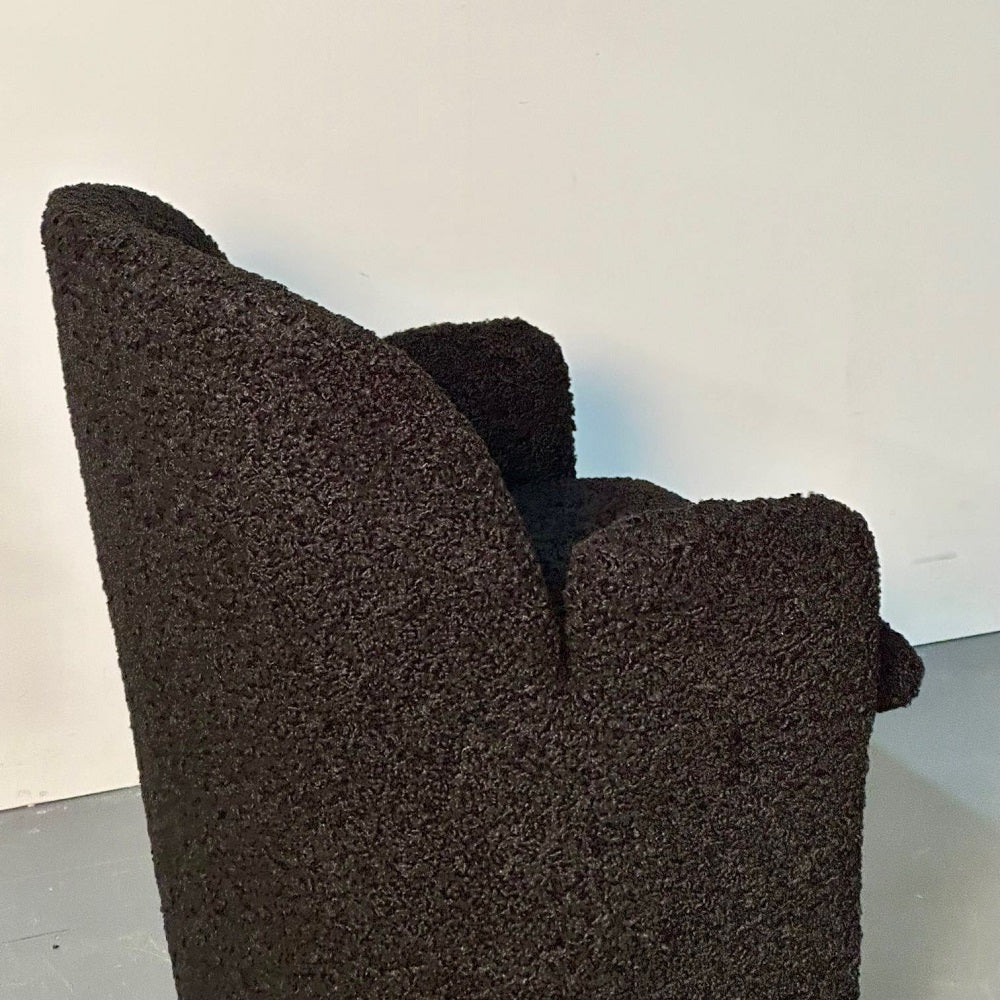 Single Mid-Century Modern Style Arm / Lounge Chair, Black Boucle, Organic Form