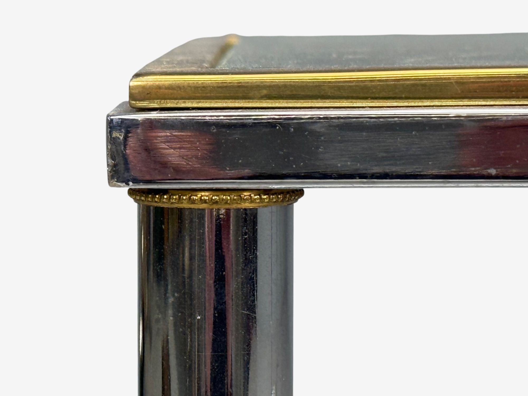 Maison Jansen Style, Steel, Brass, Glass, Console Table, France, 1970s