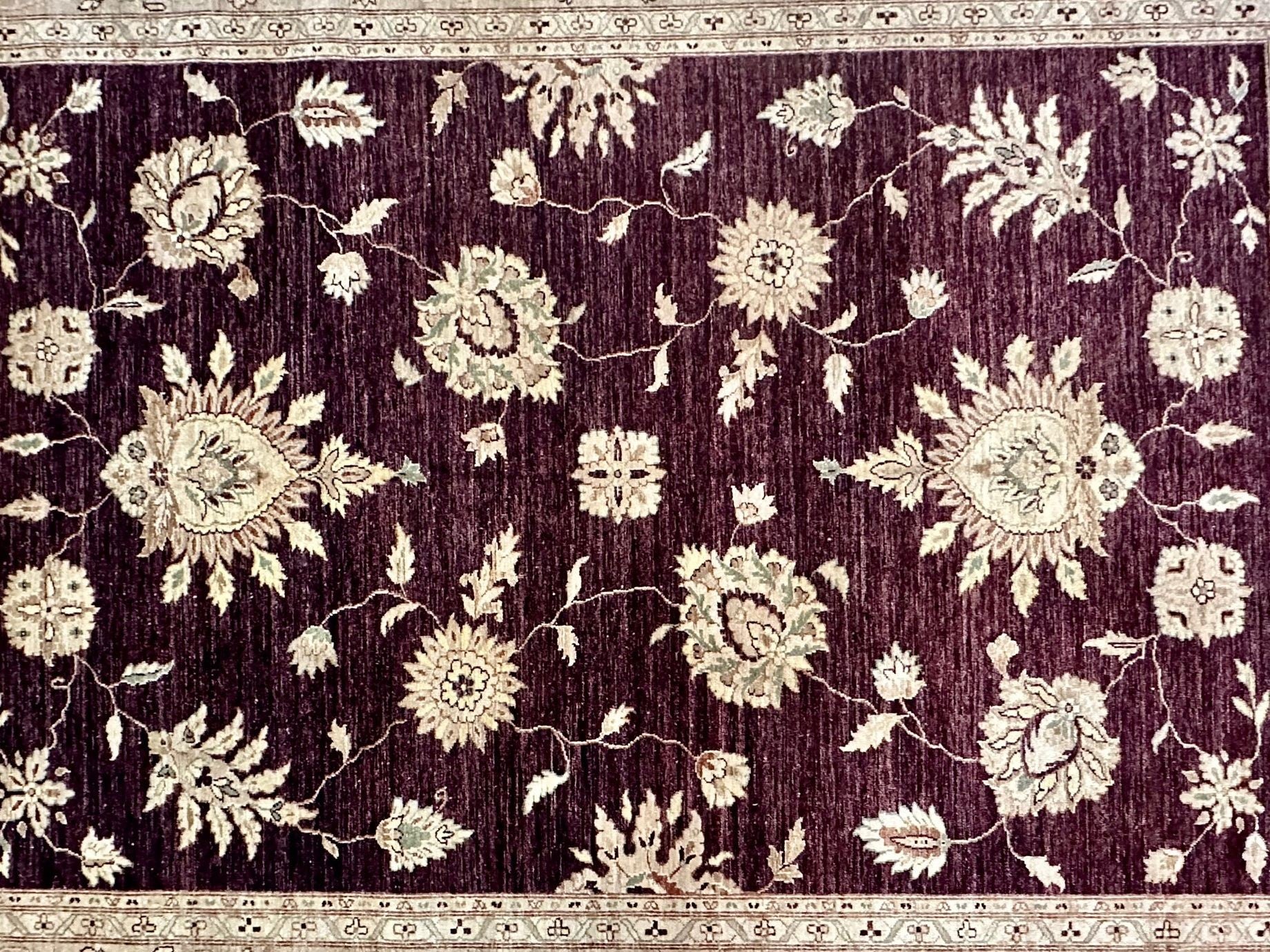 Indian, Wool Carpet, Burgundy and Beige, 21st Century