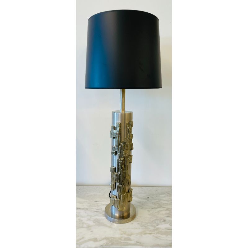 A Pair of Modernist Table Lamps, Brushed Nickel and Sculptural Metal, 1970s