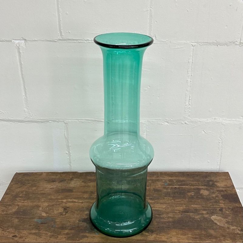 Large Mid-Century Handblown Glass Turquoise Long Floor or Table Vase by Blenko