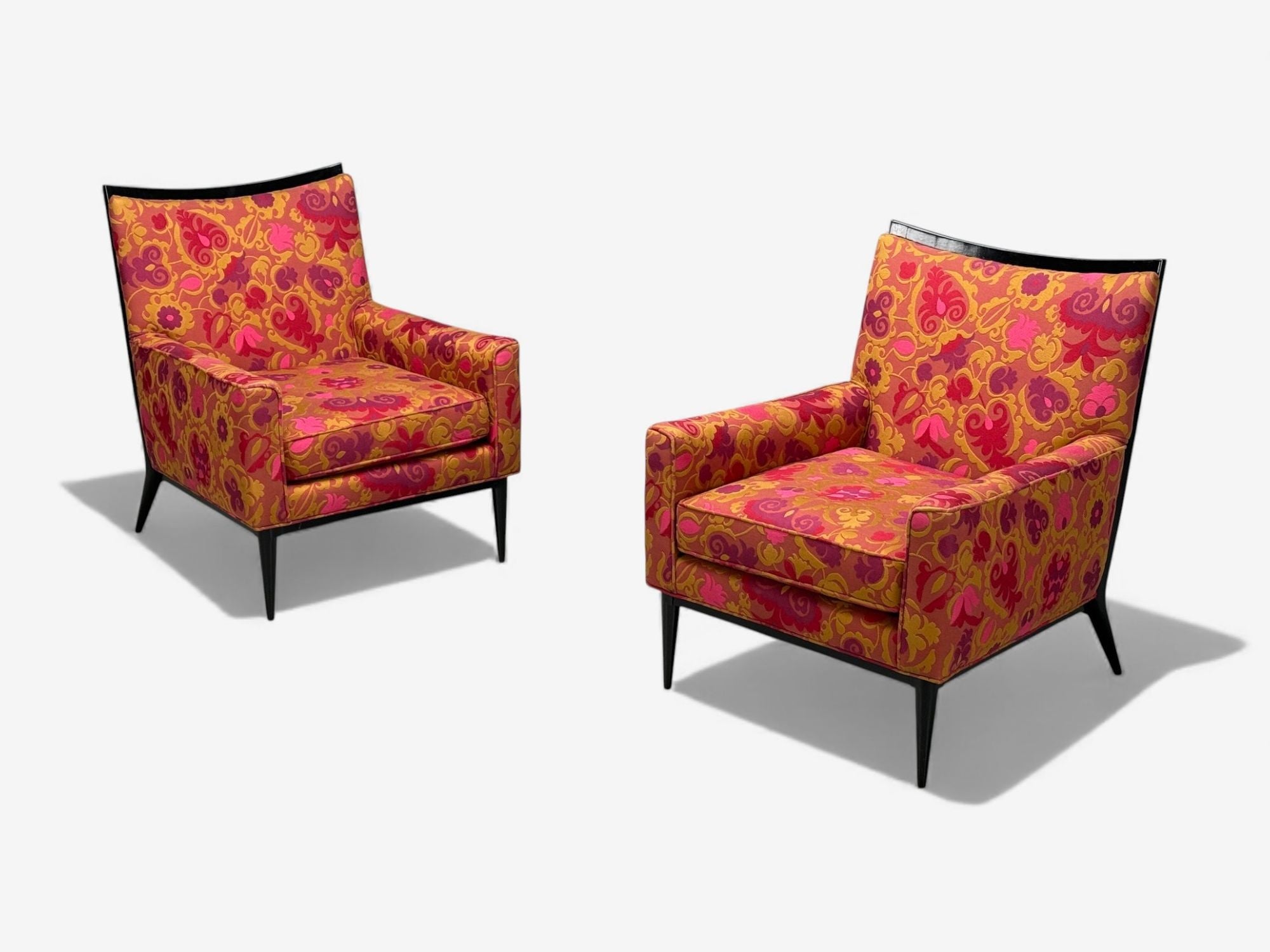 Paul McCobb, Ebonized Wood, Fabric, Lounge Chairs, USA, 1950s