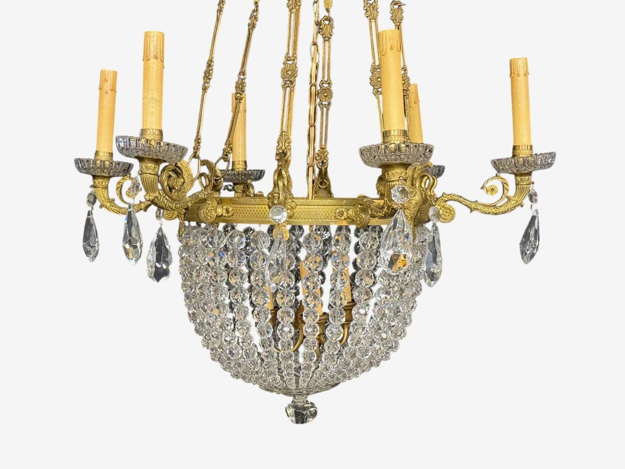Neoclassical, Bronze, Crystal, Nine Light Chandelier, France, 19th c.