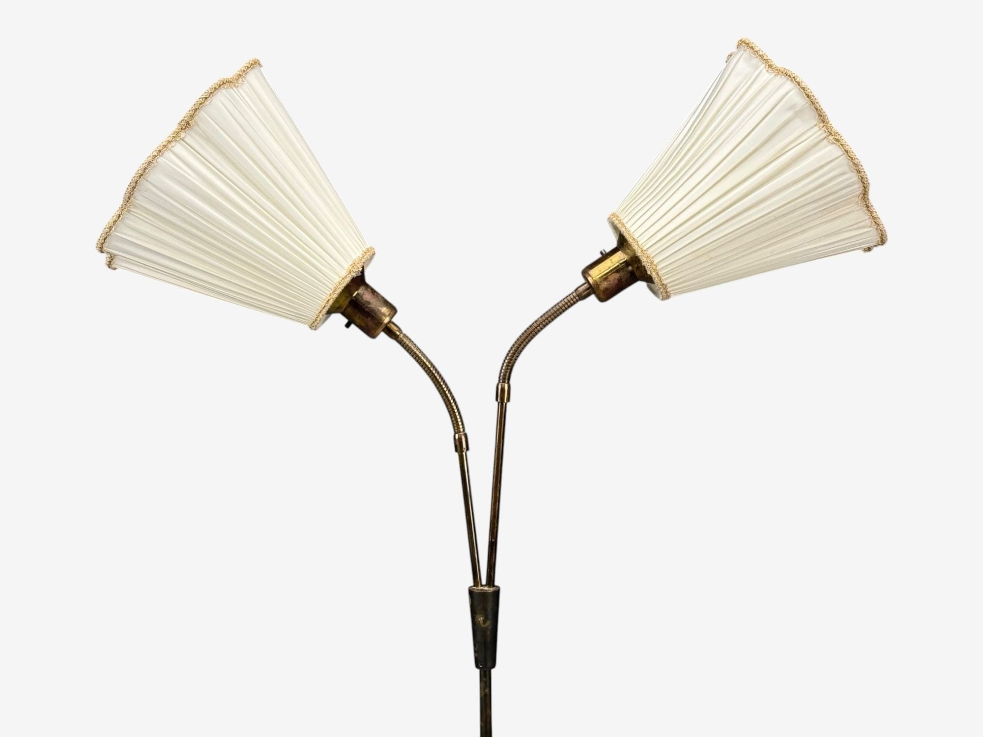 Nybro Armaturfabrik, Floor Lamp, Wood, Metal, Fabric, Sweden, 1940s