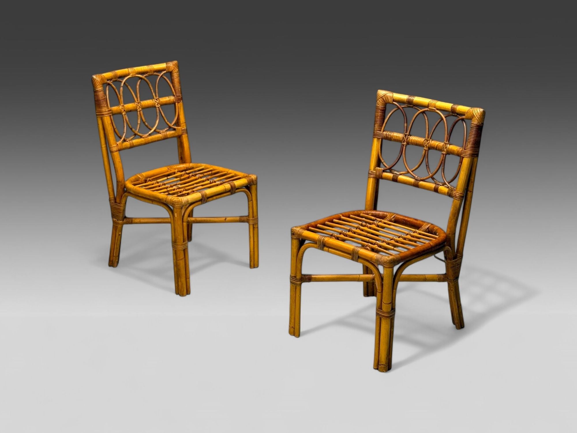 Bielecky Brothers, Modern, Six Dining Chairs, Rattan, Cane, USA, 21st C.