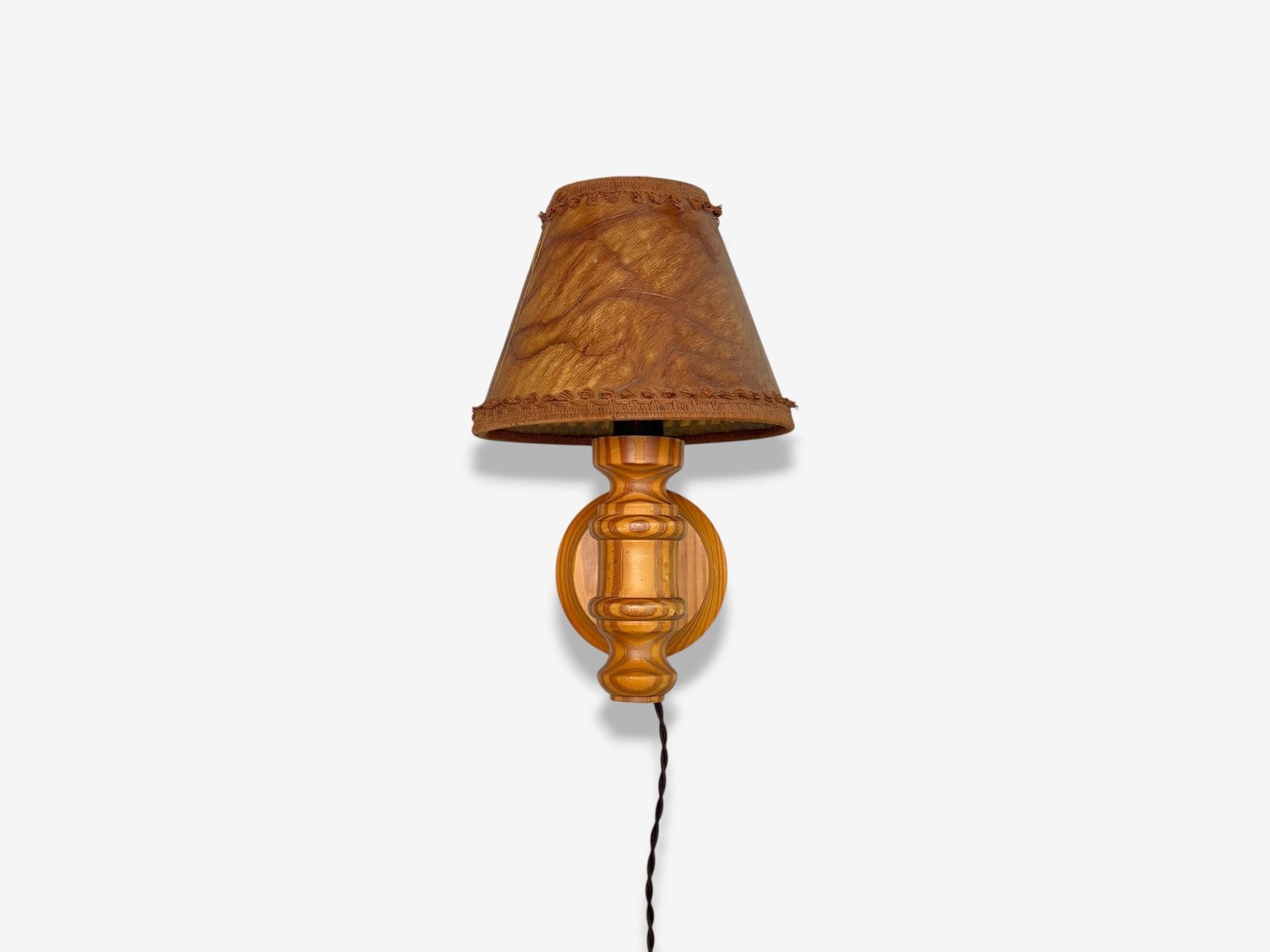 Swedish Modern, Pine, Brown Parchment, Wall Sconces, Sweden, 1970s