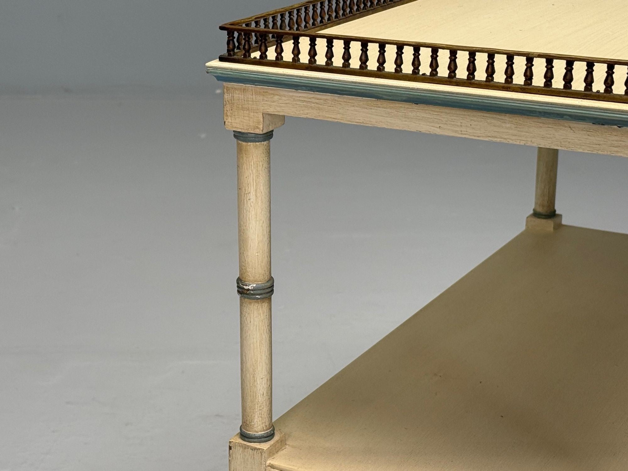 Kittinger, Hollywood Regency Style, Side Tables, Faux Bamboo Painted Wood, Brass