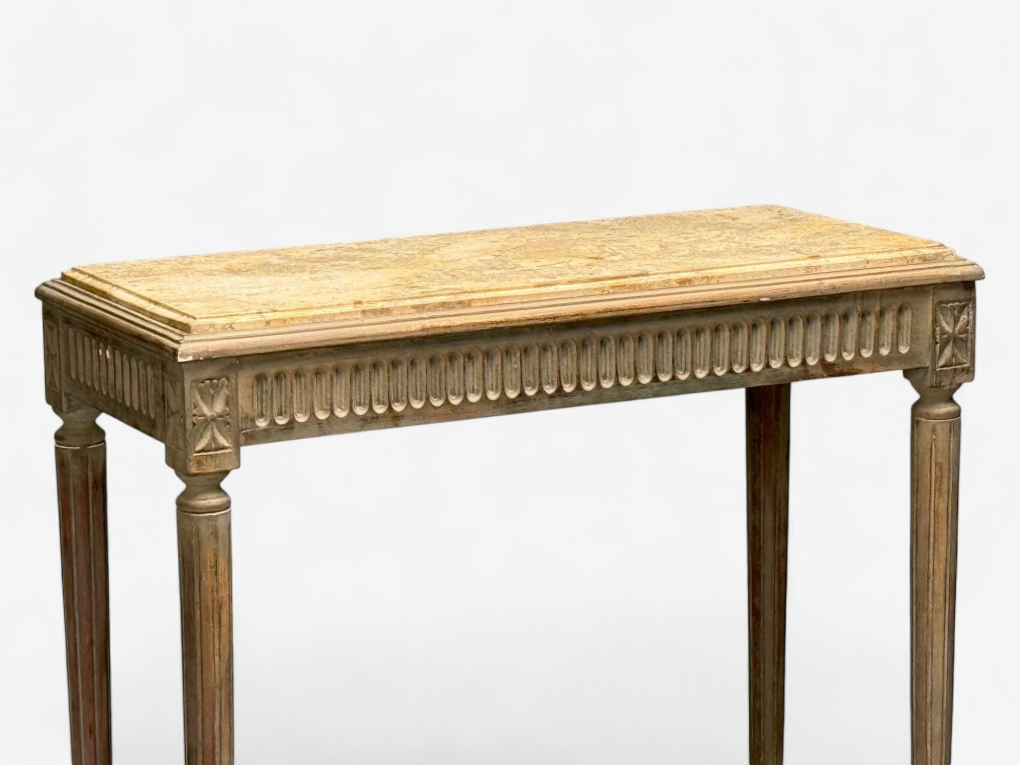 Gustavian, Louis XVI Style, Console Tables, Distressed Grey Wood, Marble, France