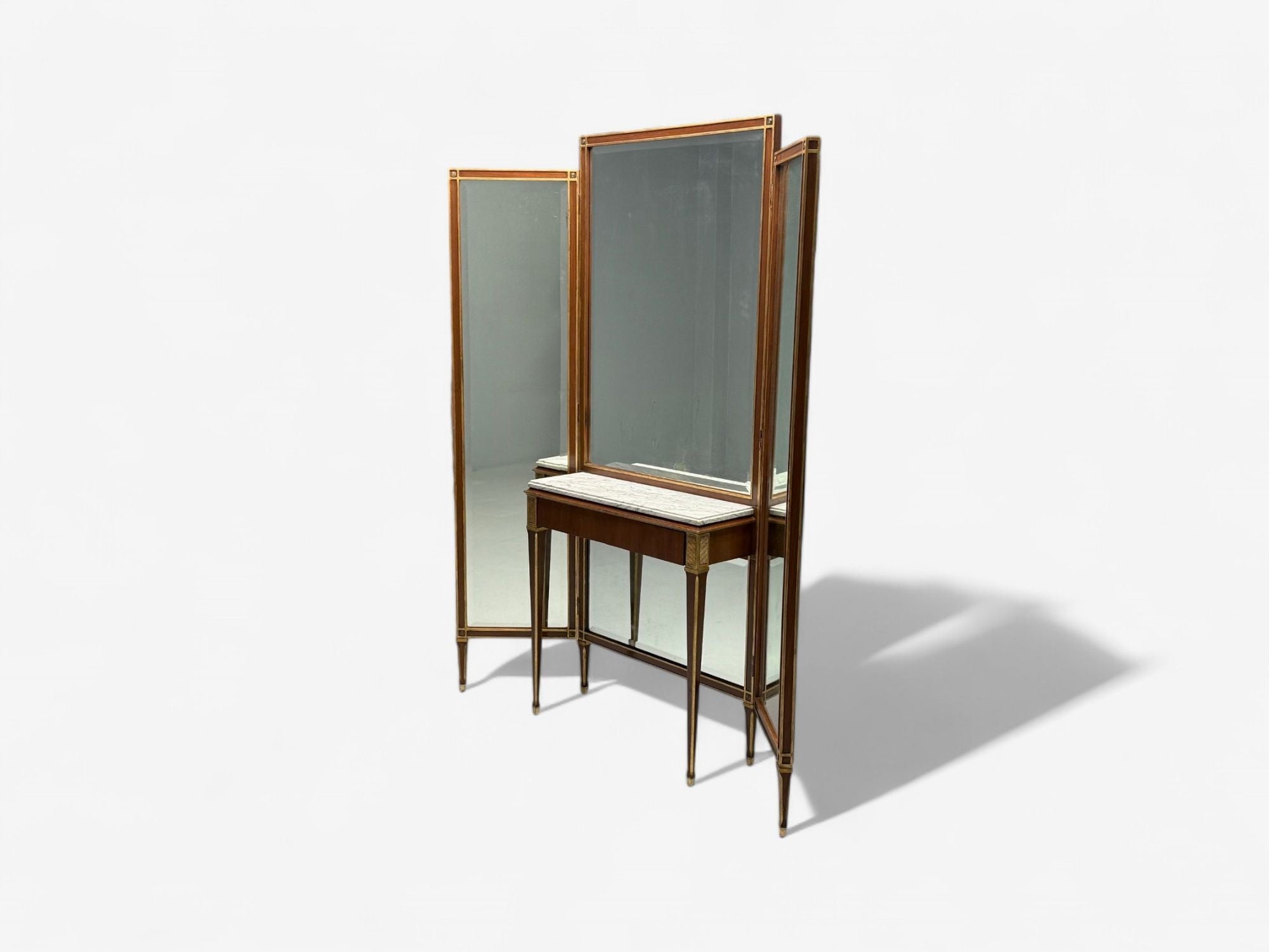 Maison Jansen, Hollywood Regency, Vanity Mirror, Mahogany, Glass, France, 1940s