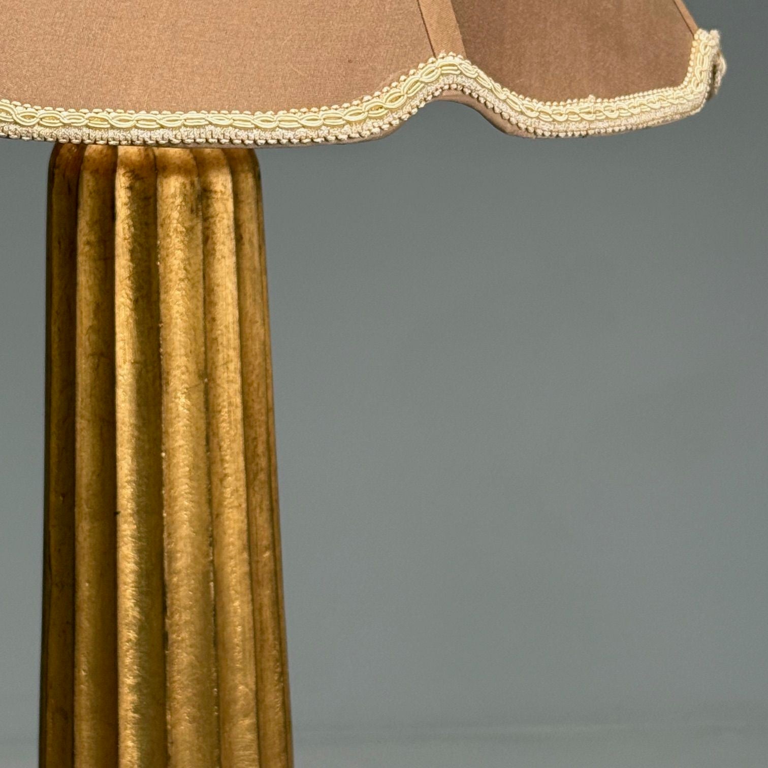 Hollywood Regency Style, Fluted Table Lamps, Gilt Metal, Silk, USA, 21st C.