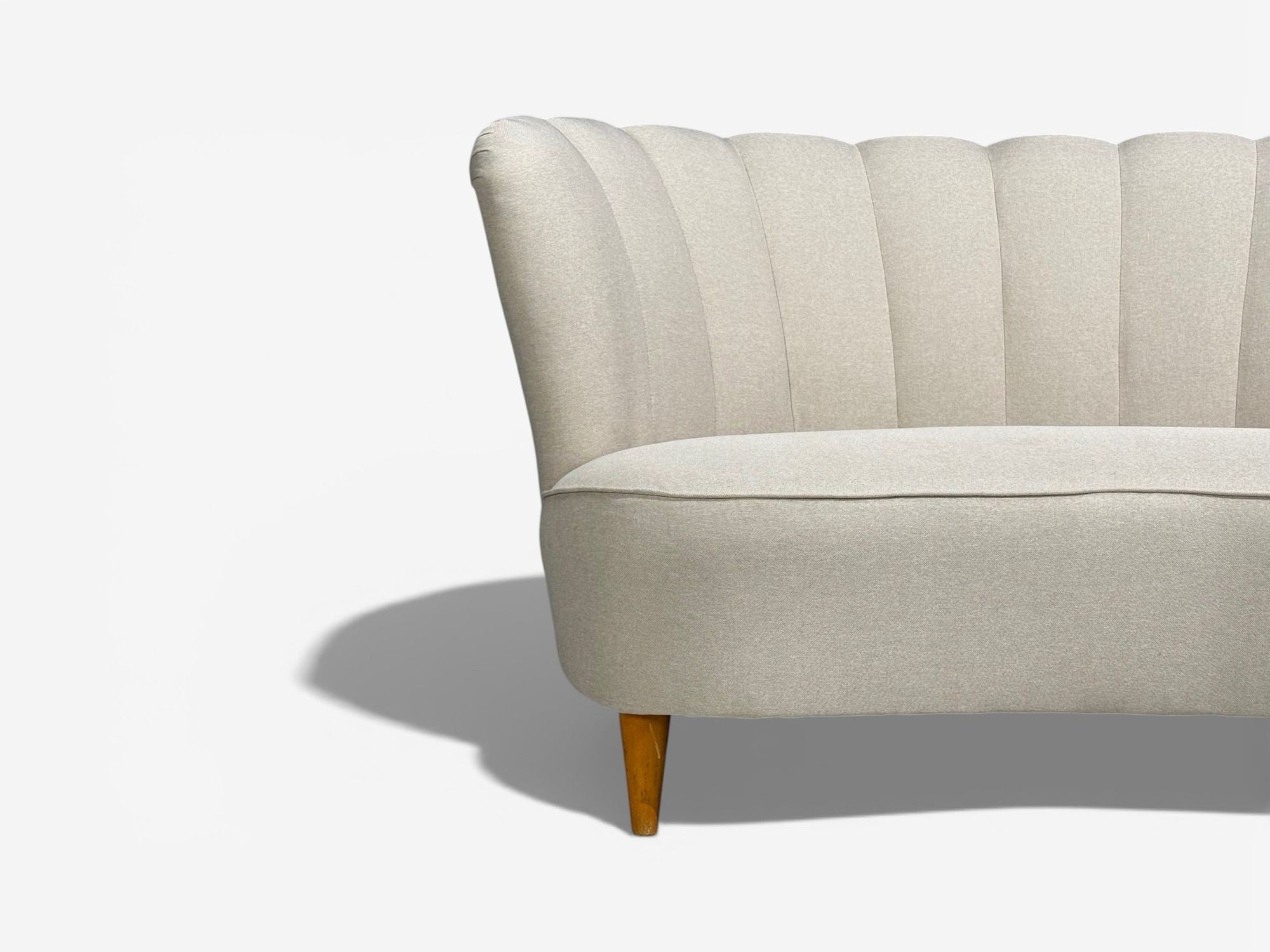 Carl-Johan Boman, Settee, Beige Linen, Wood, Finland, 1950s