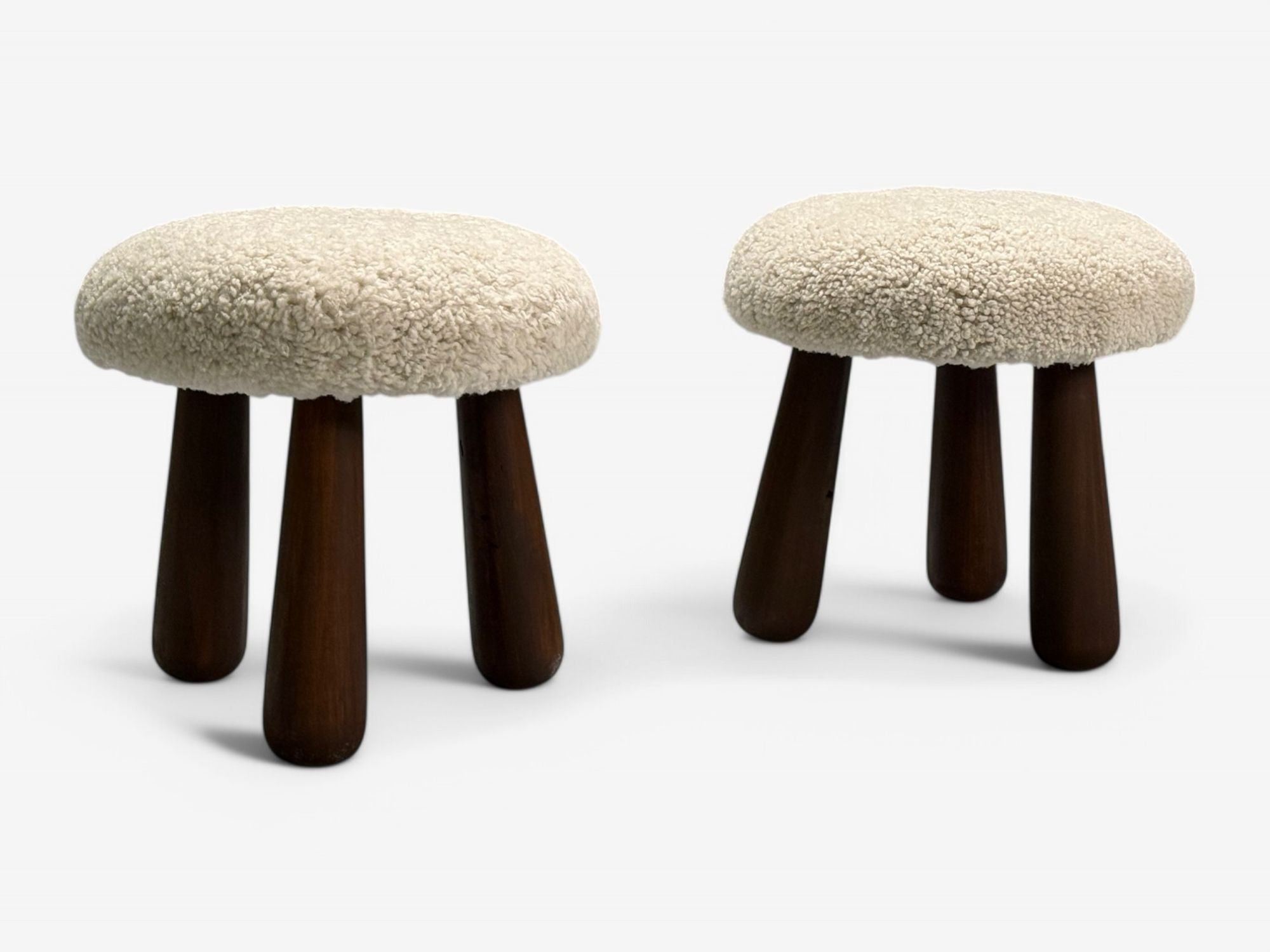 Contemporary, Danish Modern, Sheepskin Stools, Beige Sheepskin, Maple, 21st C.