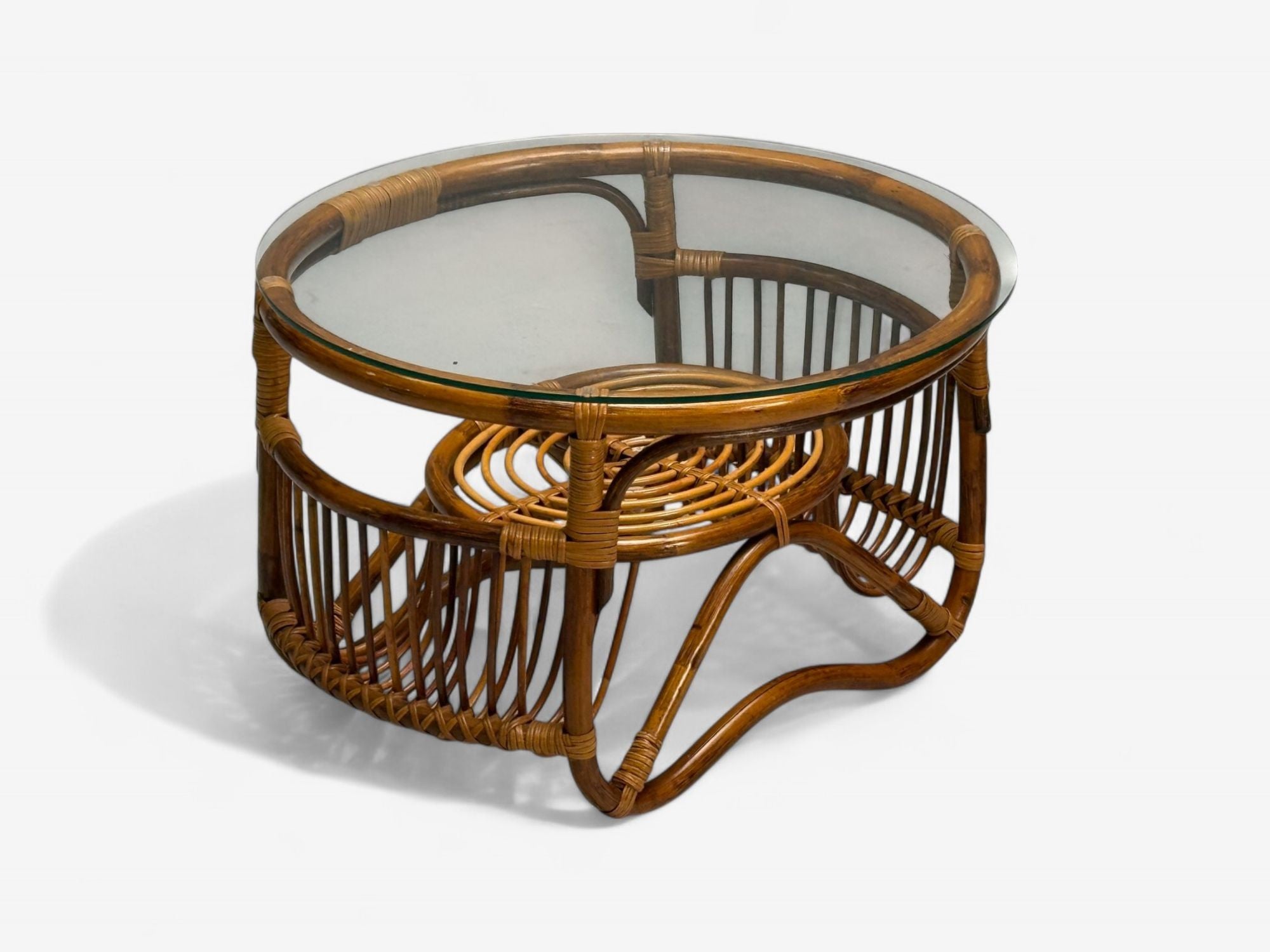 Franco Albini Style, Italian Mid-Century Modern, Side Tables, Bamboo, Rattan