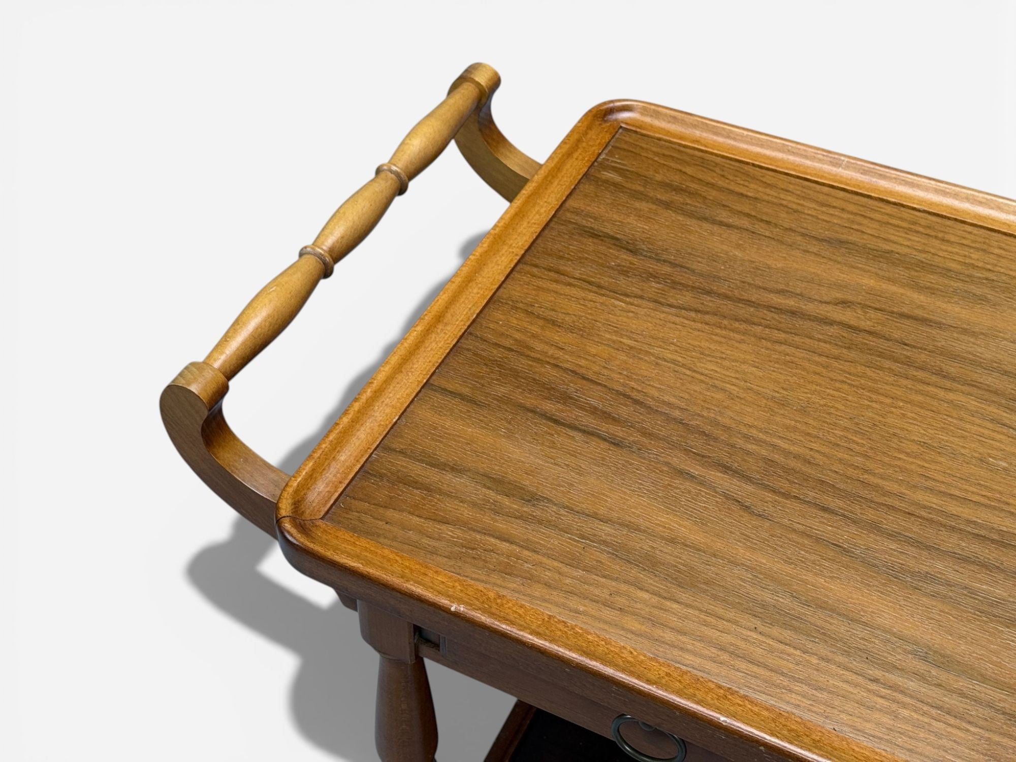 Swedish Modern, Rolling Bar Cart, Wood, Brass, Sweden, 1970s