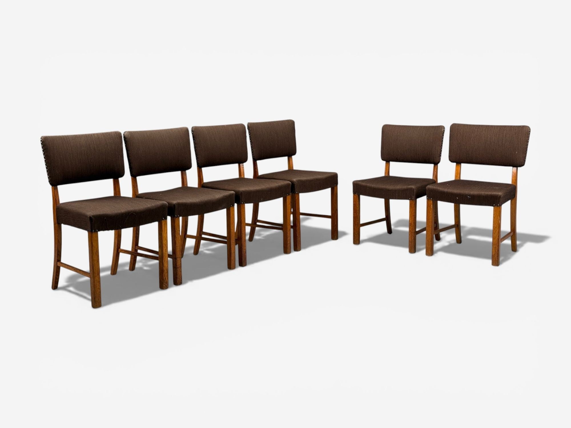 Fritz Hansen, Six Dining Chairs, Oak, Wool, Denmark, 1930s