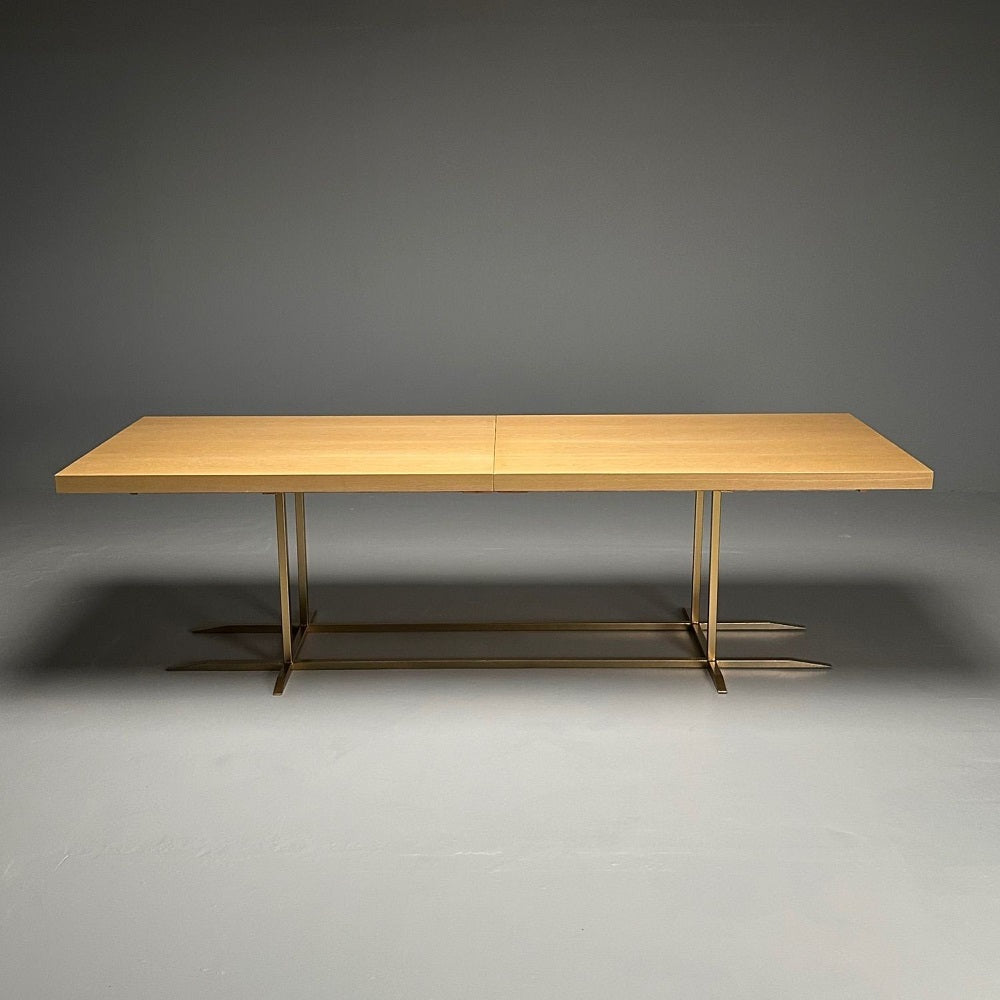 Contemporary, Modern Rectangular Dining Table, Ashwood Veneer, Gilt Metal