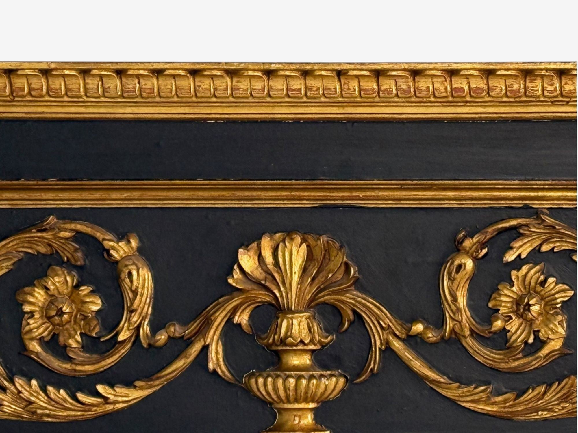 Neoclassical Style, Trumeau Mirror, Black Painted Wood, Giltwood, Italy, 20th C.