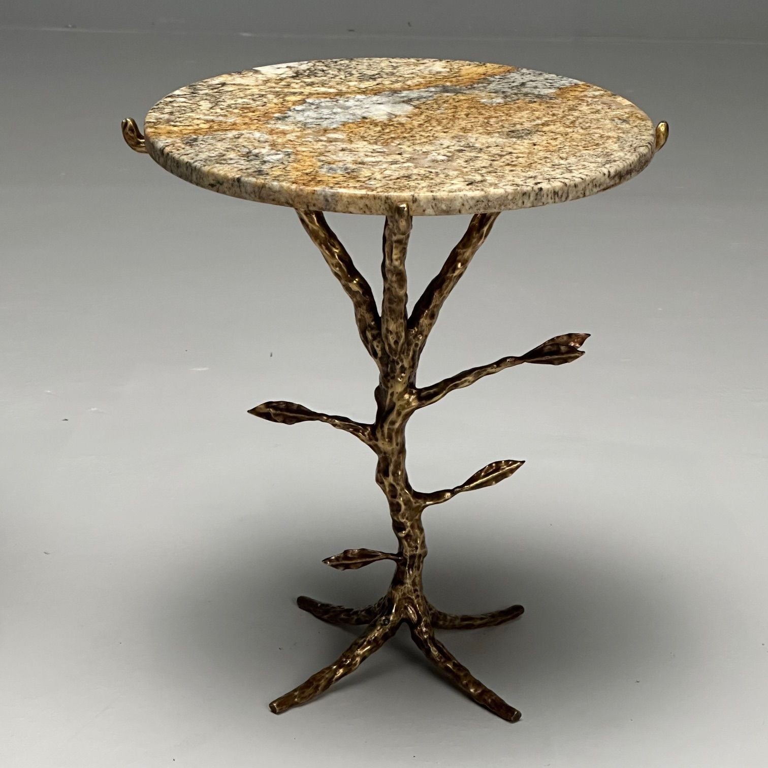 Giacometti Style, Contemporary, Modern Branch Side Tables, Bronze, Marble