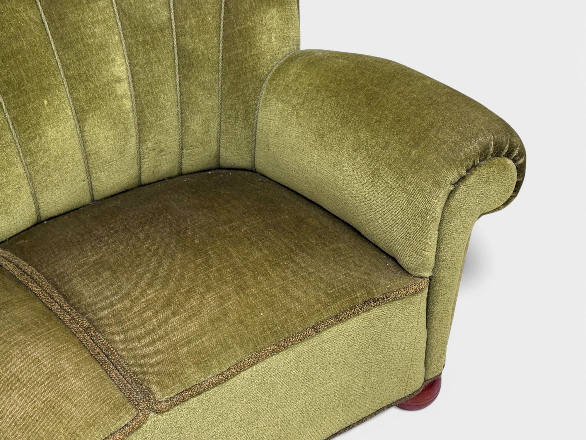 Swedish Modern, Sofa, Green Velvet, Elm, Sweden, 1940s