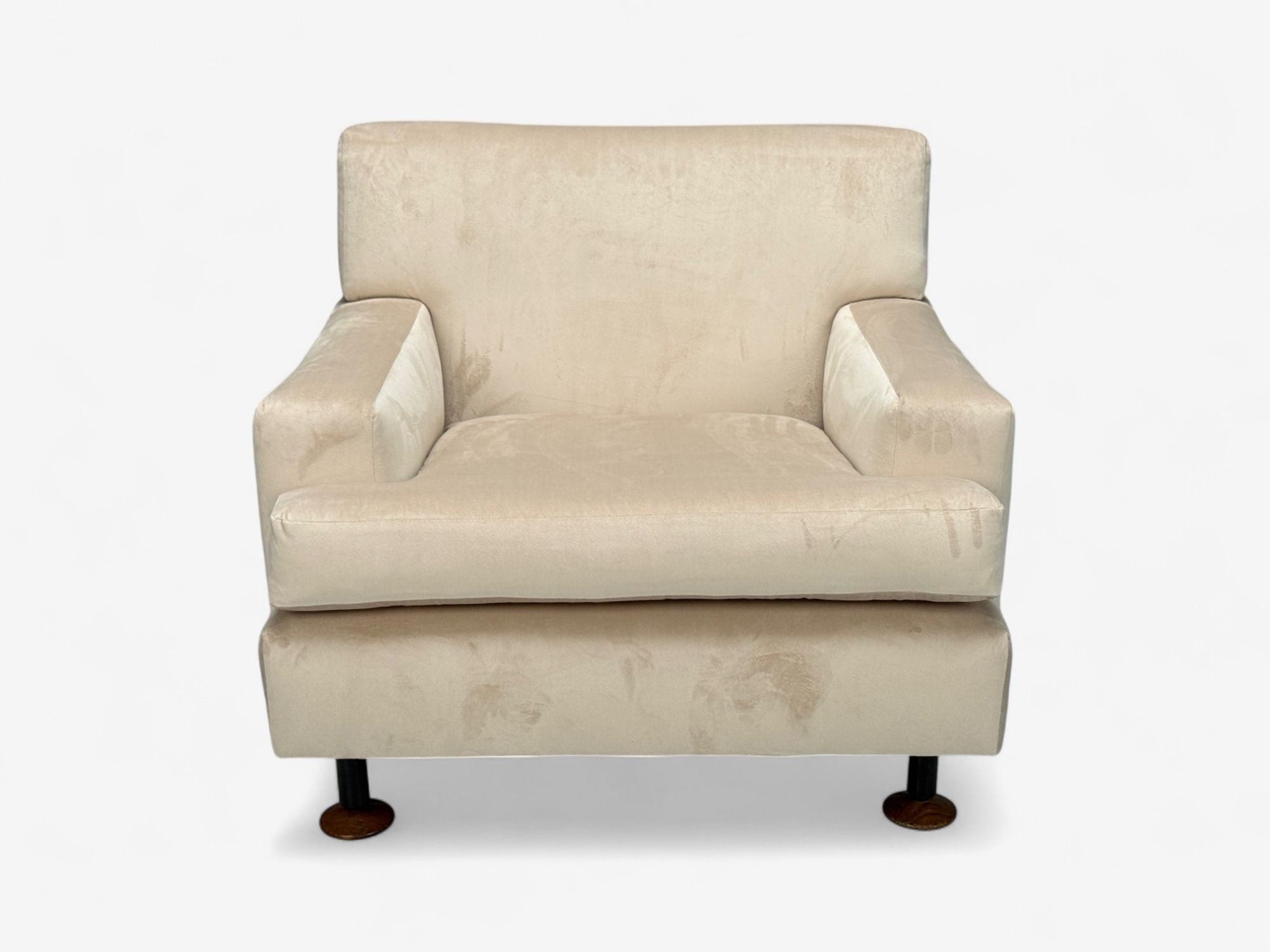 Marco Zanuso, Beige Velvet, Wood, Metal, Lounge Chair, Italy, 1960s
