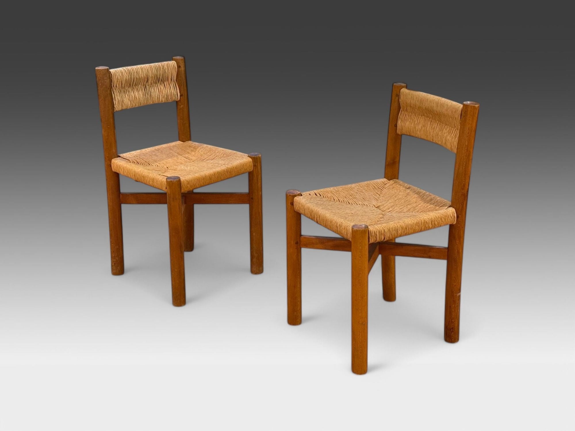 Charlotte Perriand, French Mid-Century, Early Straw-Back Meribel Chairs c. 1946