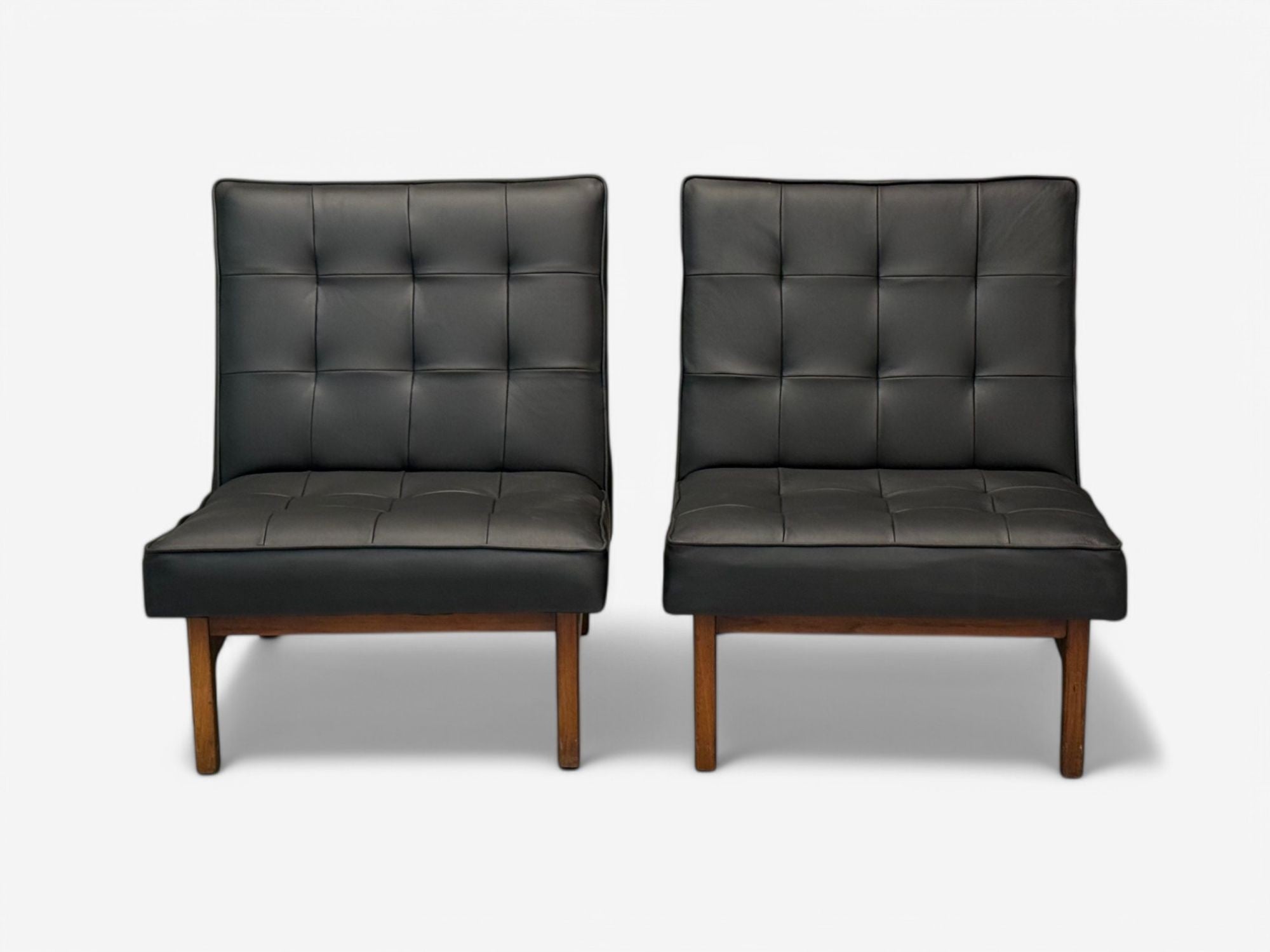 Thayer Coggin, Danish Modern Style, Tufted Black Leather, Lounge Chairs, 21st C.