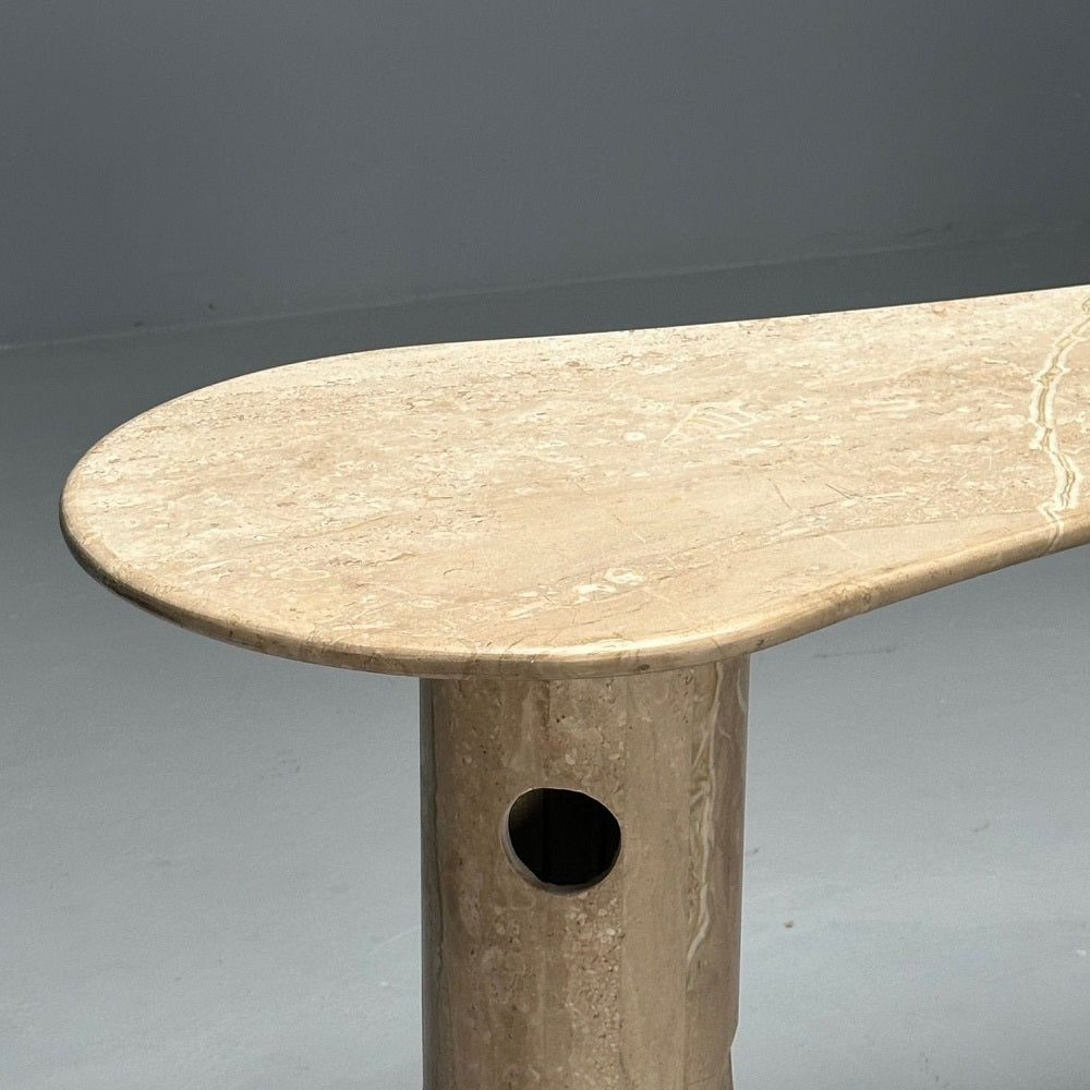 Contemporary, Organic Modern, Console Table, Double Pedestal, Beige Marble
