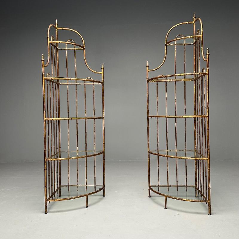 Maison Jansen, Hollywood Regency, Etagères, Brass Faux Bamboo, 1970s