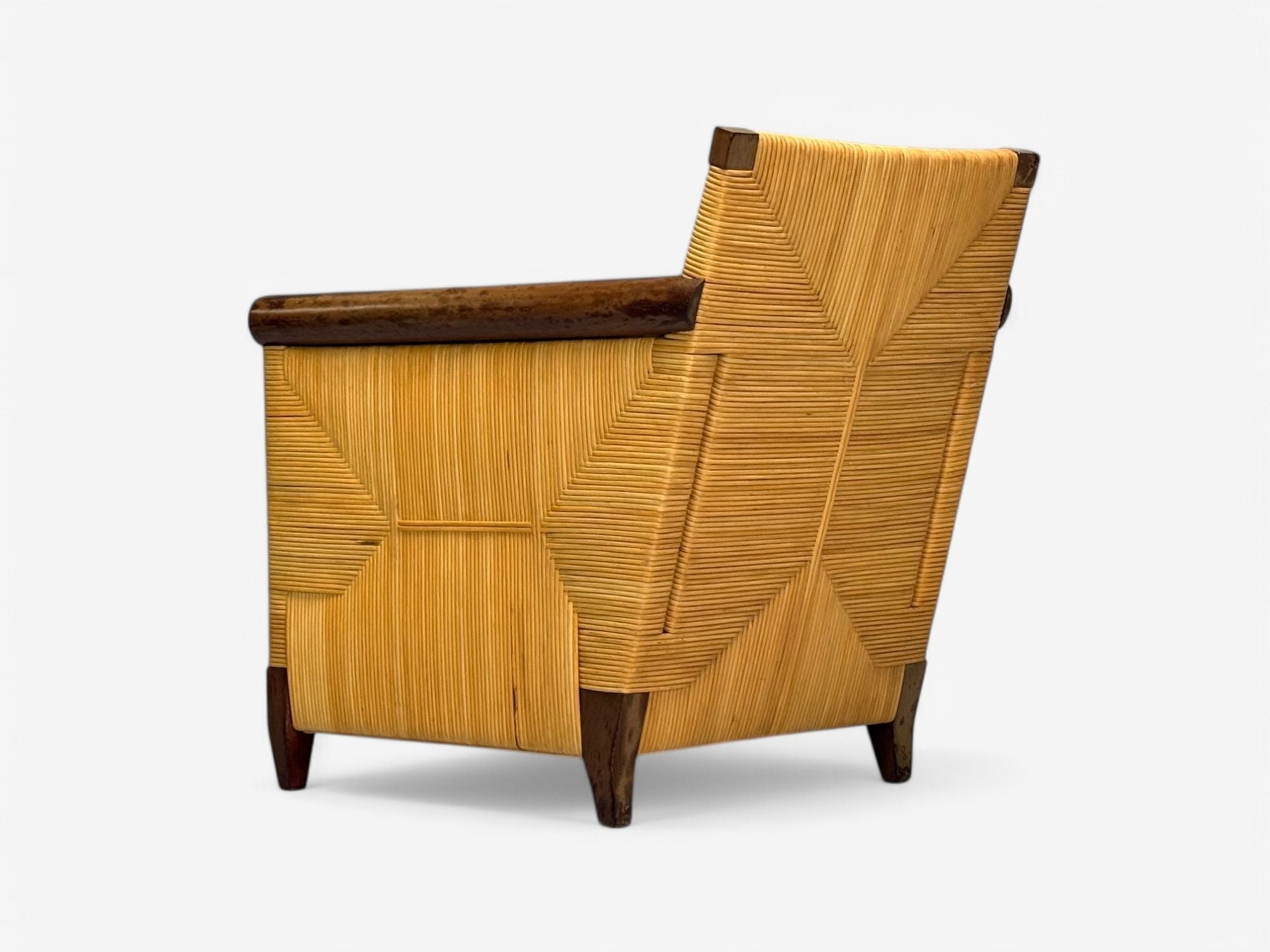 John Hutton, Donghia, Mahogany, Wicker Cane, Merbau Lounge Chairs, USA, 1995