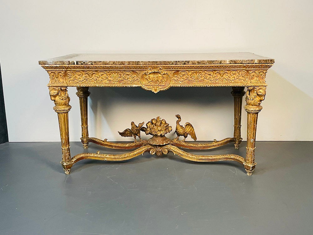 Italian Louis XVI Style Giltwood Console / Center Table, Hand Carved, Figural