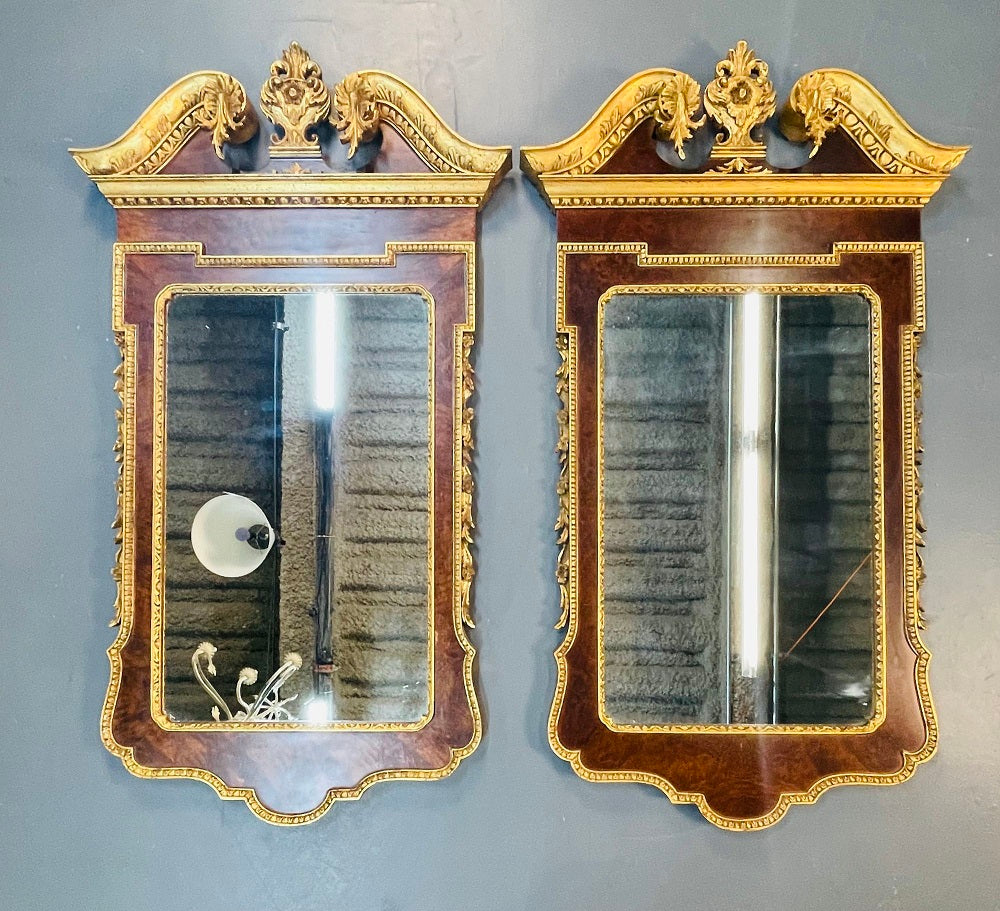 Pair of George II Style Pier / Console Mirrors, Burr Walnut and Parcel Gilt