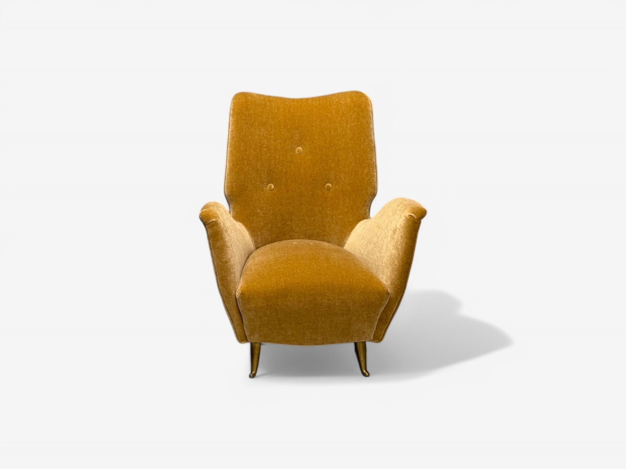 ISA Bergamo, Italian Mid-Century, Bronze, Camel Mohair, Lounge Chairs, 1950s