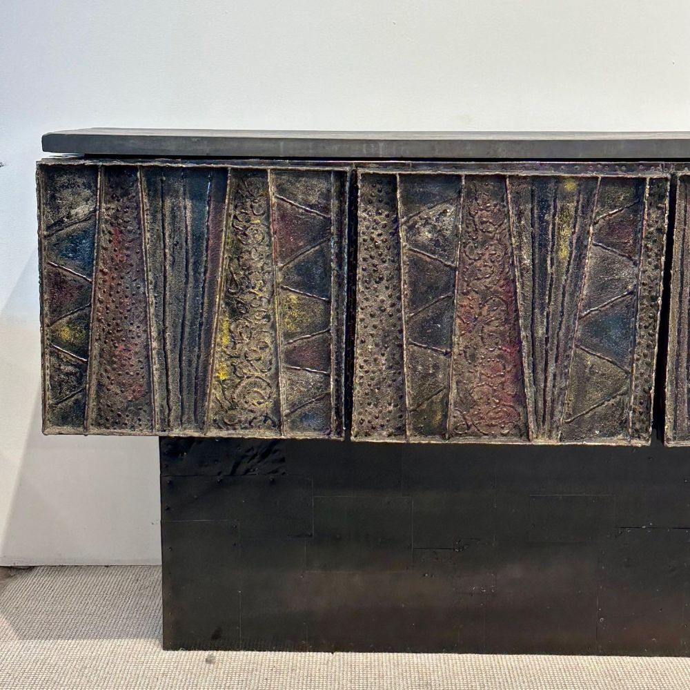 Paul Evans, Brutalist Mid-Century Modern, Deep Relief Sideboard, Steel, 1967