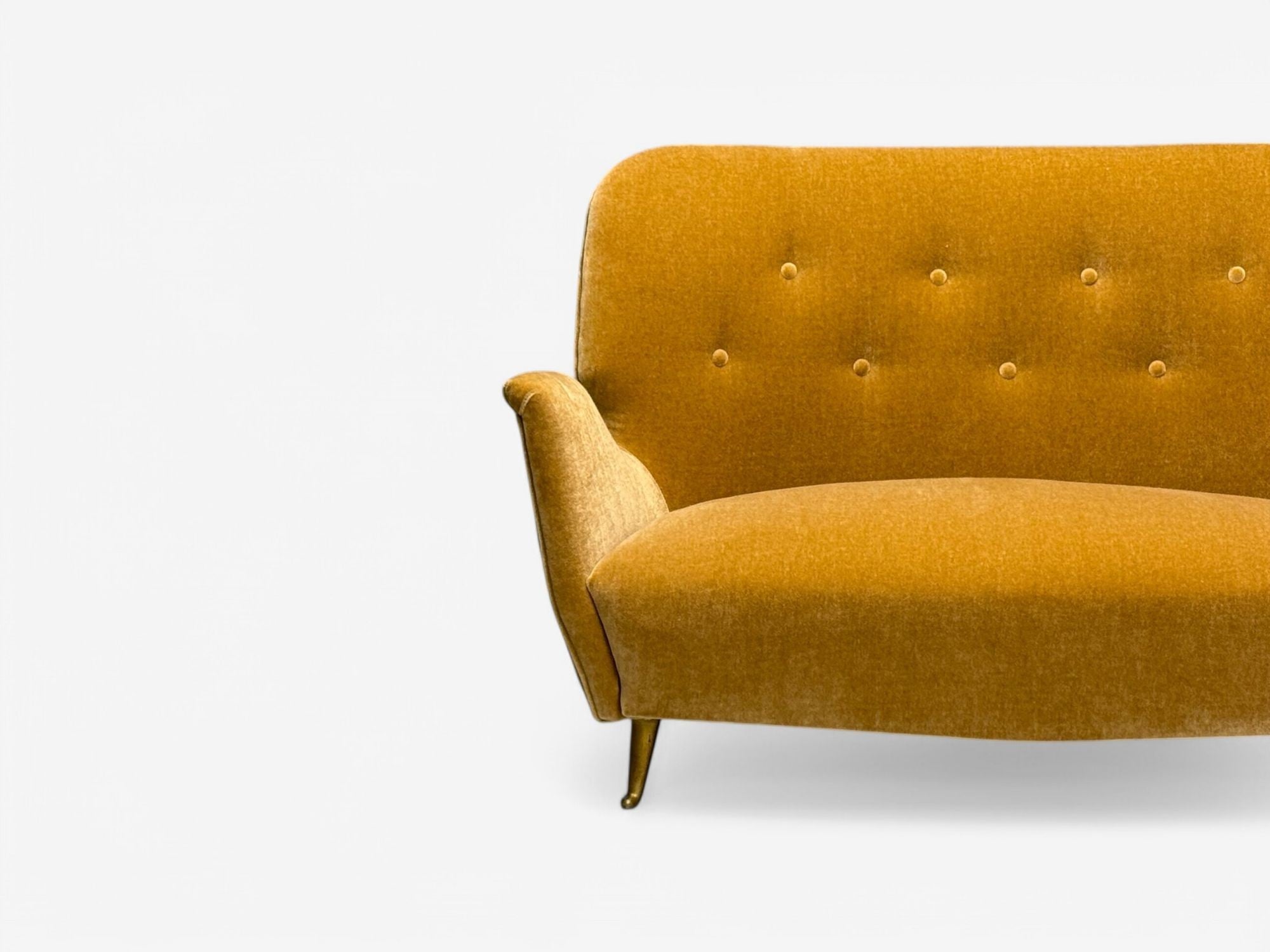 ISA Bergamo, Italian Mid-Century Modern, Bronze, Camel Mohair, Settee, 1950s