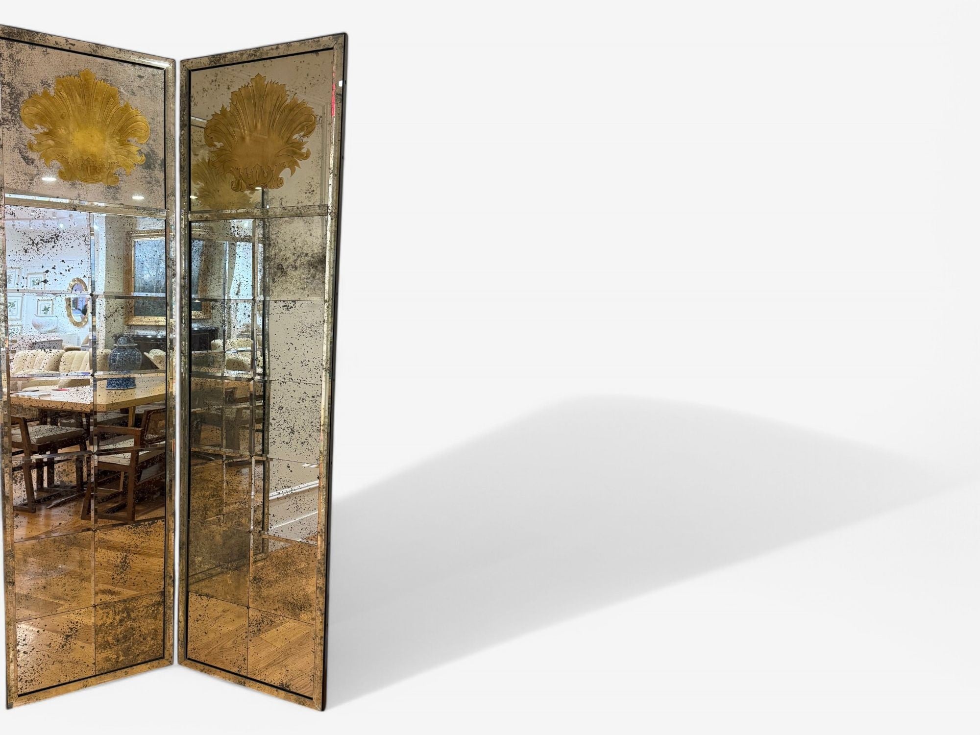 Art Deco Style, Antique Glass, Distressed Mirror, Room Divider, USA, 20th C.