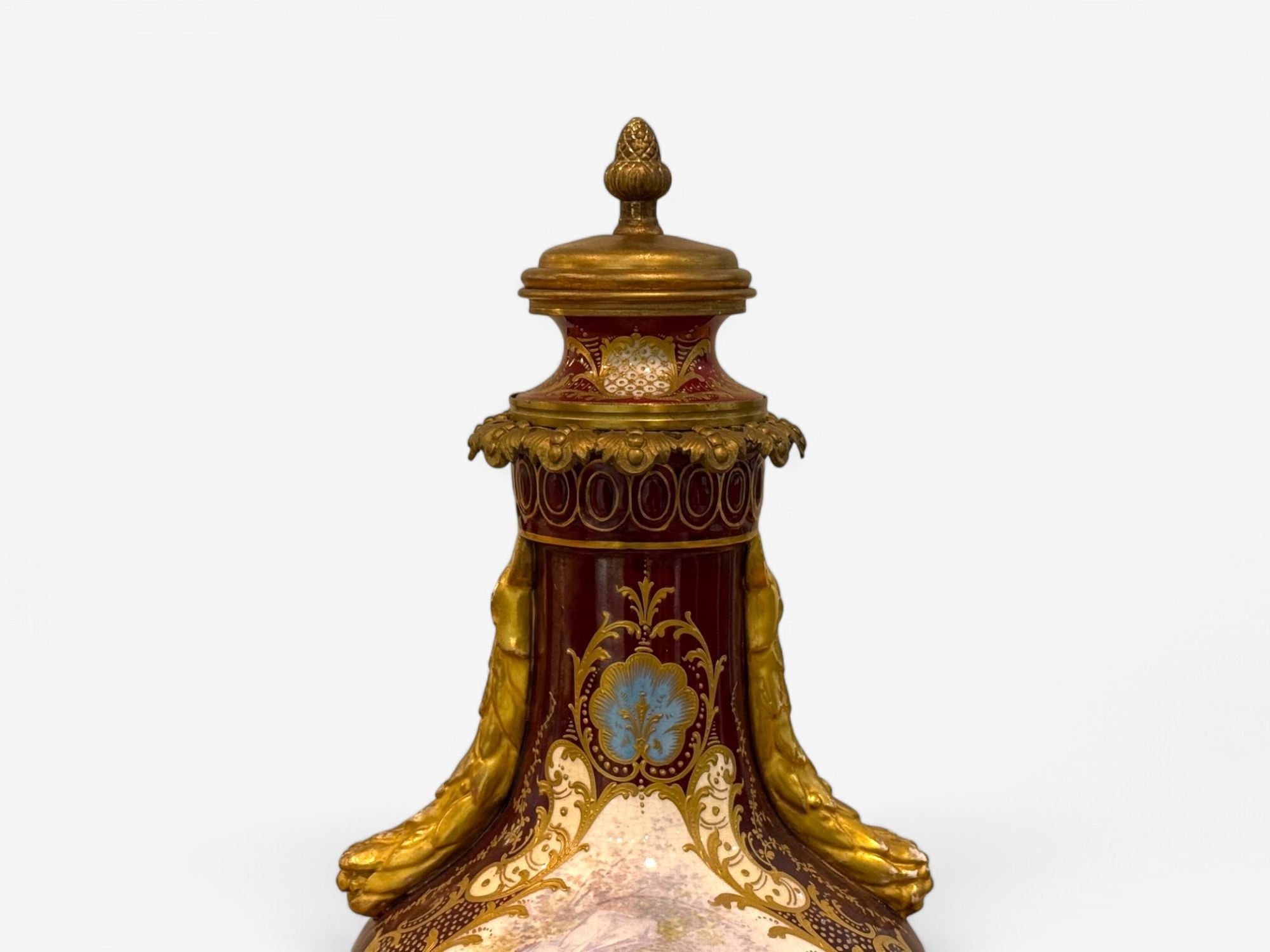 Sevres, Porcelain, Gilt Metal, Vase with Cherub and Maiden, France, 19th C.