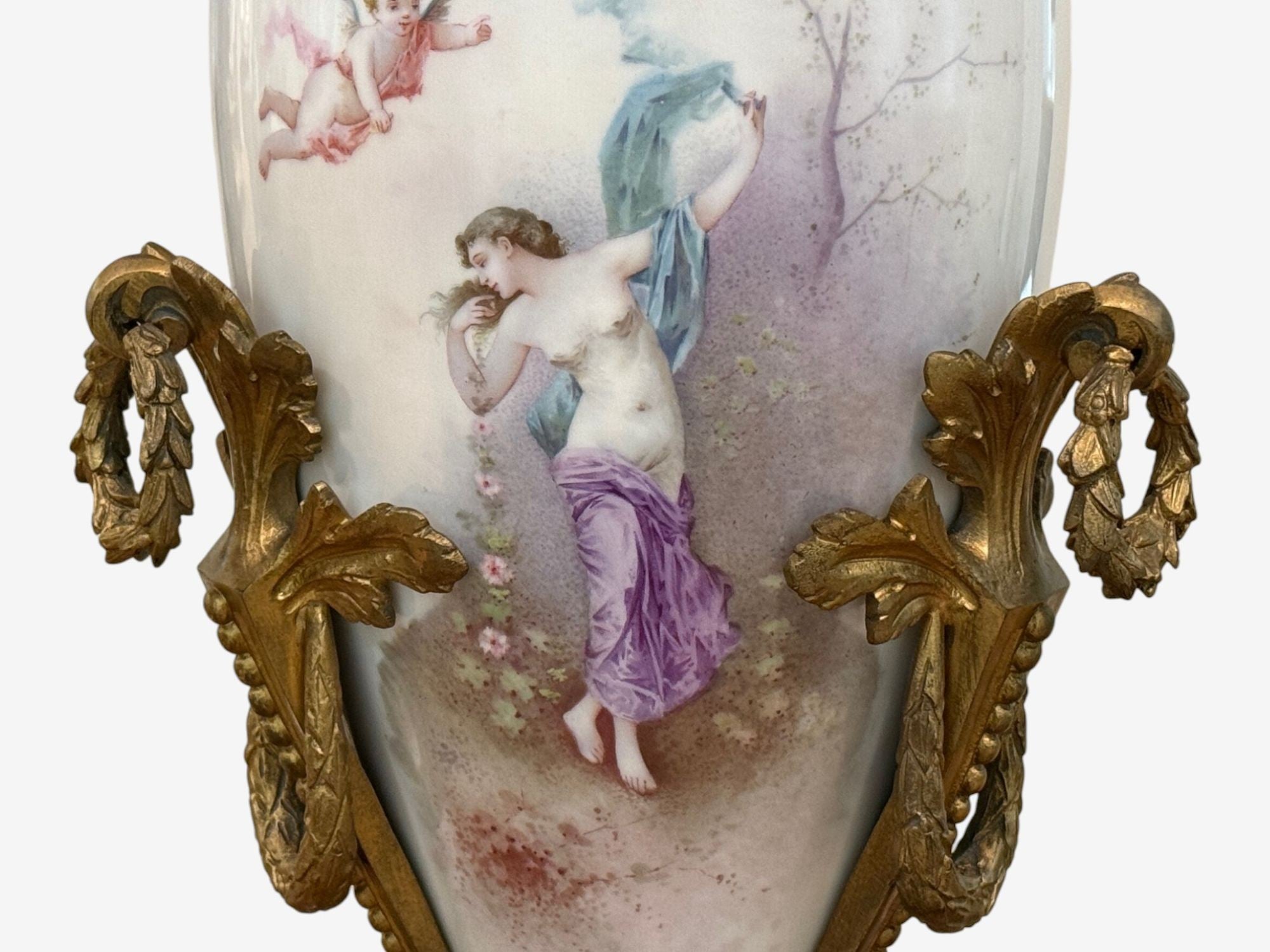 Sevres Style, Porcelain, Bronze, Urn with Allegory Scene of Nude Woman, 1930s