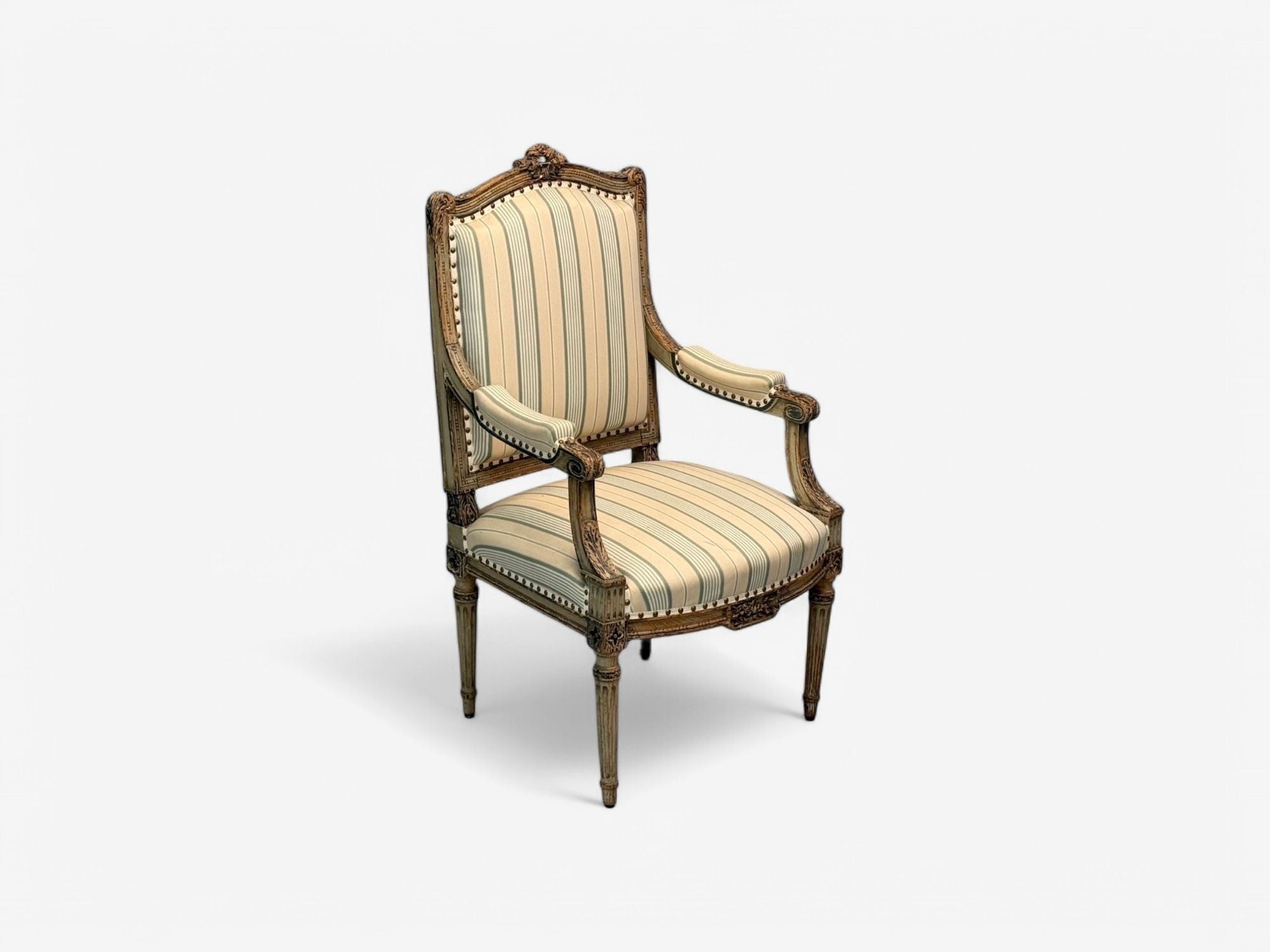 Maison Jansen attr, Louis XVI, Painted Wood, Fabric, Arm Chairs, France, 1940s