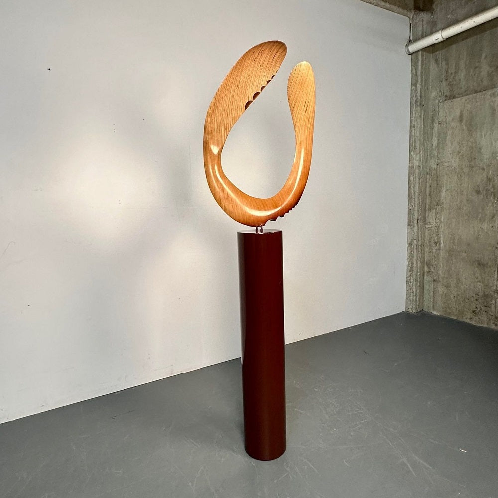 Modern Boomerang Wooden Sculpture on Steel Pedestal by David Hymes, Contemporary