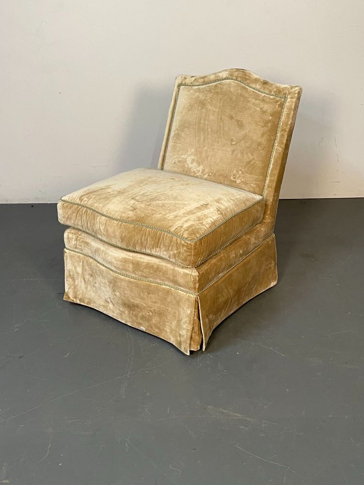 Pair of Louis XVI Style Mohair Slipper or Lounge Chairs, Traditional, Velvet